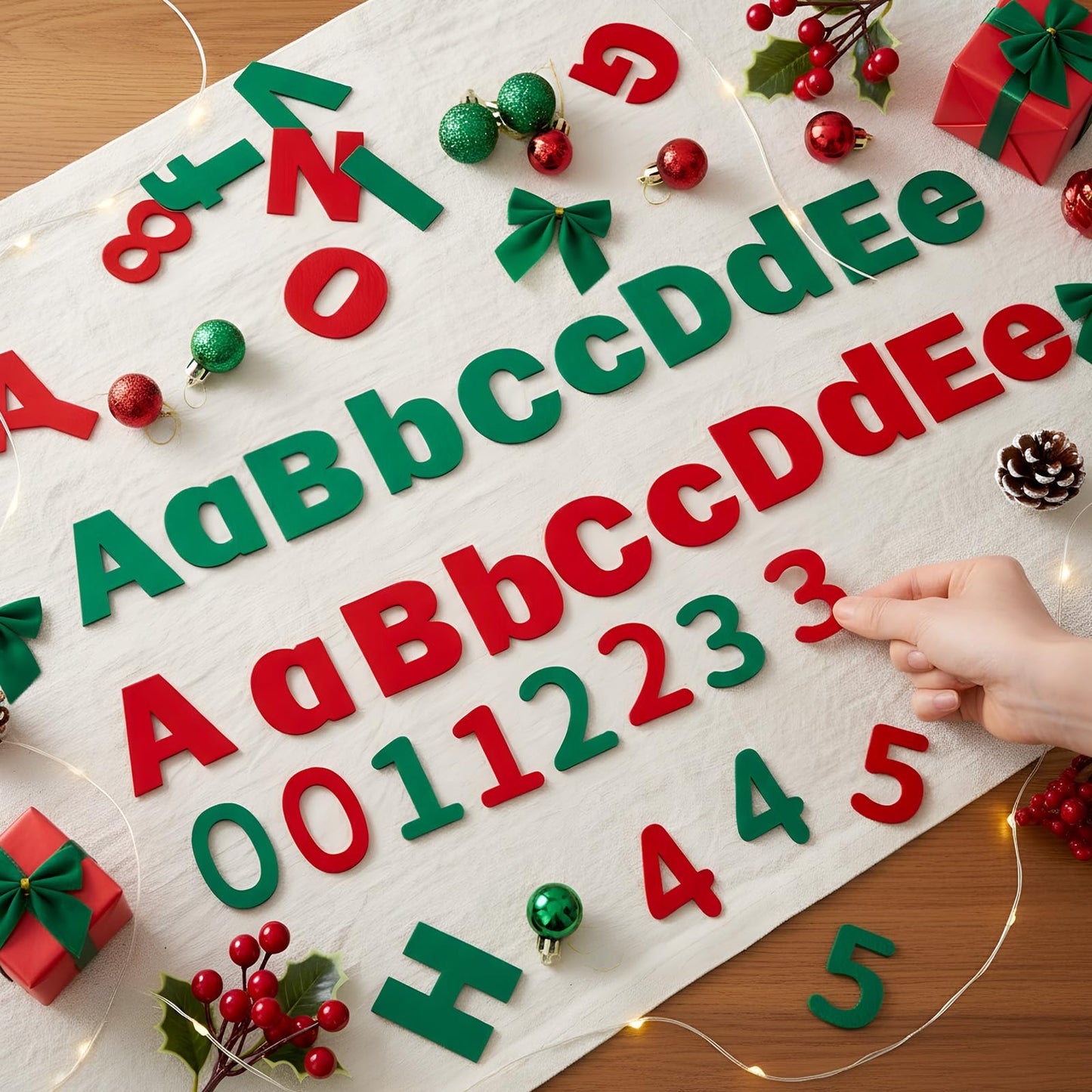 Breling 310 Pieces Felt Letter Bulletin Board Letters Sticker with Number 2" Bulk Self Adhesive ABC Upper Lowercase Sticky Letter for Xmas Gift Bulletin Board Classroom(Christmas Color)
