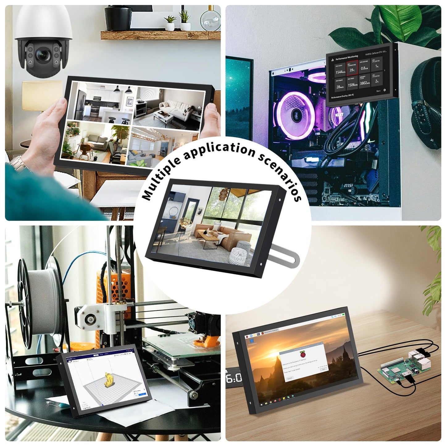 Aurevita 7 Inch Mini Monitor HDMI, Portable Vga Monitor with AV BNC 1024×600 LCD Screen with Built-in Speakers, 178° View Angle IPS, Multi-Function Mini Small Display for Raspberry Pi PC/TV/DVD/CVBS