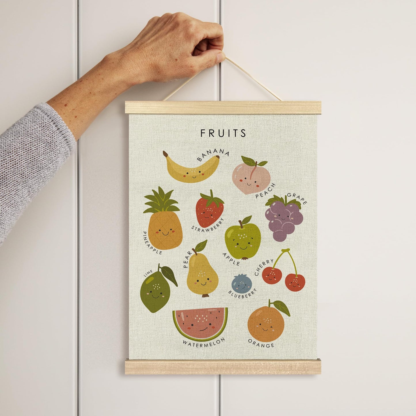 BCUANGD Fruits Vegetables Wall Decor - Toddlers Kids Preschool Poster Hanger with Wood Frames Set of 2, Educational Learning Wall Hanging Canvas Decor for Kids Room Nursery Home, 12x16 Inches