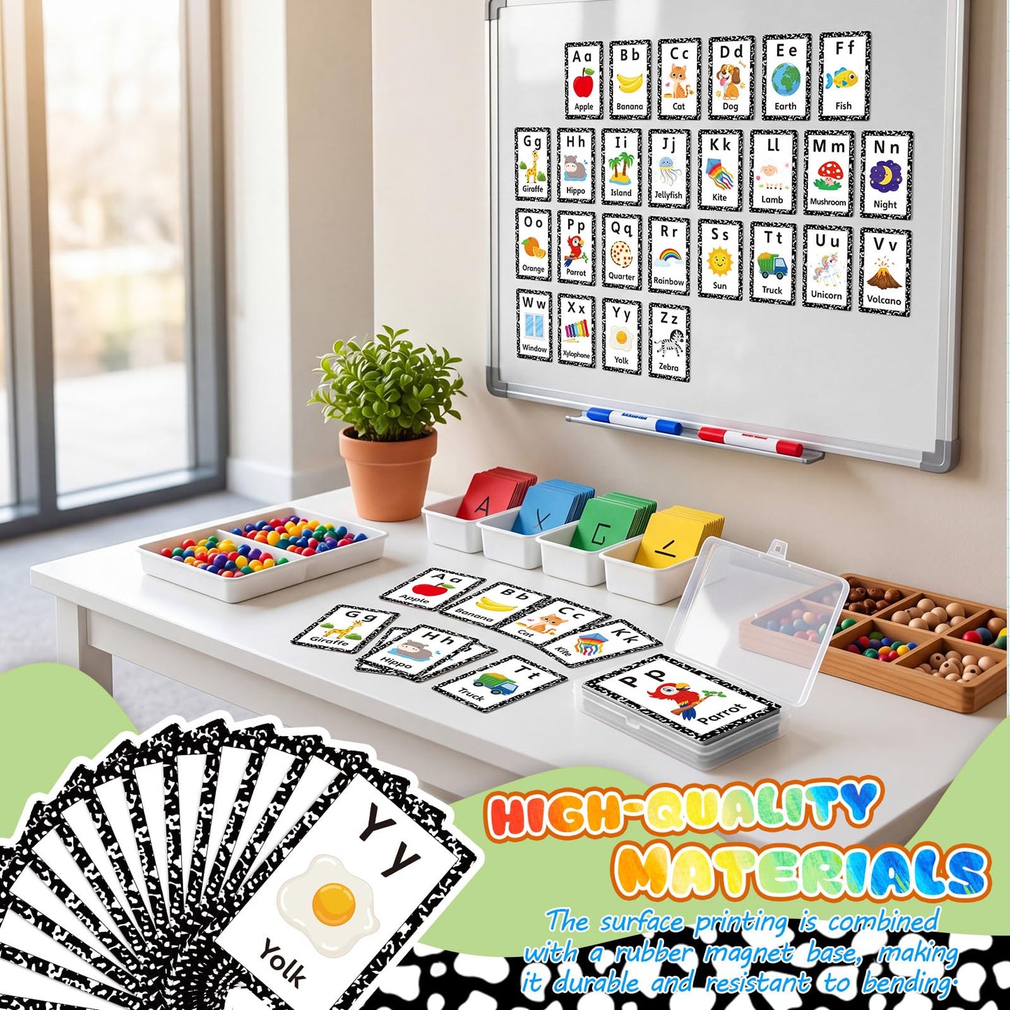 Epakh 26 Pcs Magnetic Alphabet Flash Cards with Storage Box 26 A - Z Letters for Kids, Preschool, ESL, Montessori Learning, Educational Gift for Toddlers, Classroom(Classical)