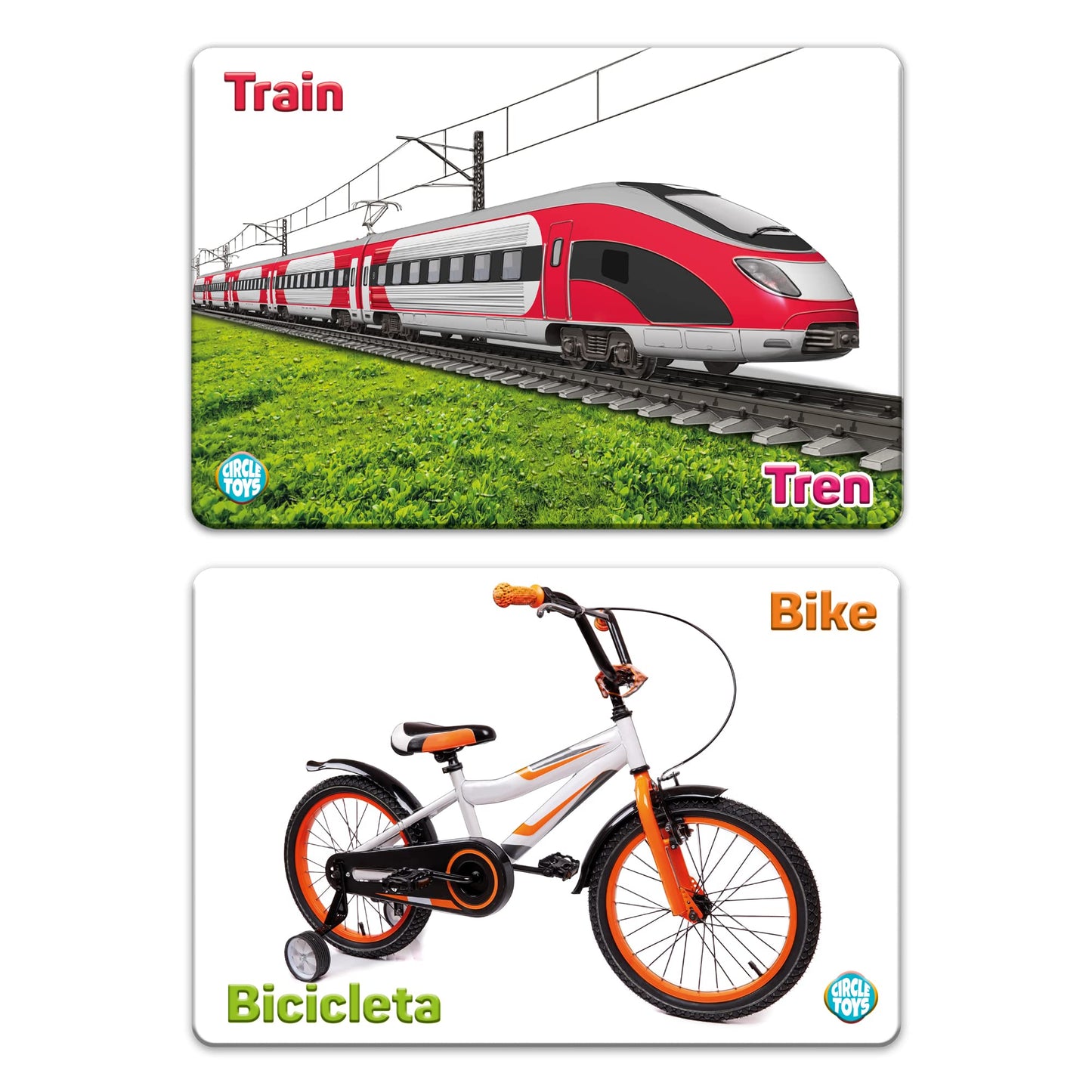 My Touch and Feel English Spanish Bilingual Picture Double Sided Sensory Flash Cards for Infant, Toddlers, Kids, Learn Animals, Fruits, and Vehicles, Fun Learning and Educational Flashcards