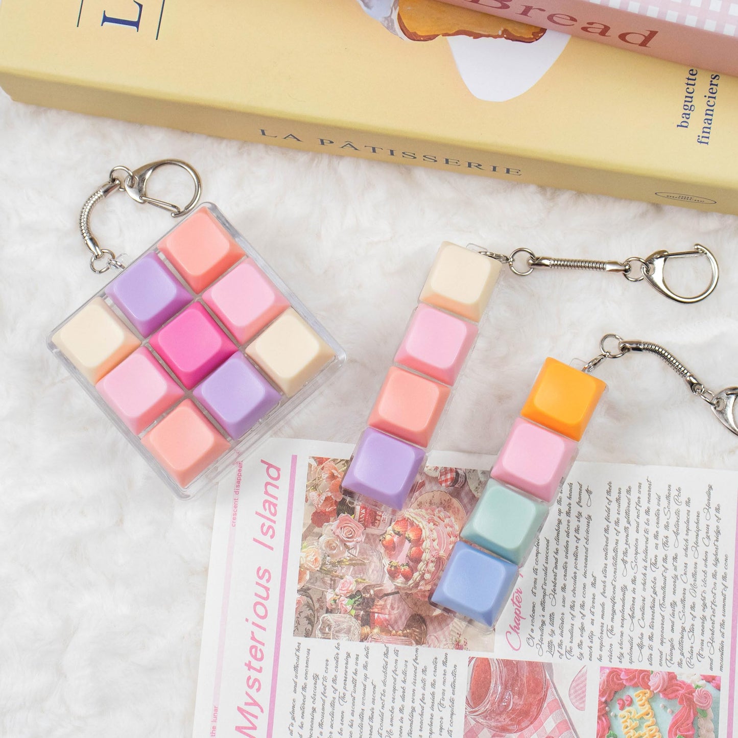3 Pcs Keyboard Fidget Toy, Colorful Loud Fidget Keyboard Keychain 4-in-1 Keyboard Clicker Fidget Toy Stress Relief, 9Key Fidget Clicker Toys for Anxiety Decompression (Orange Pink)