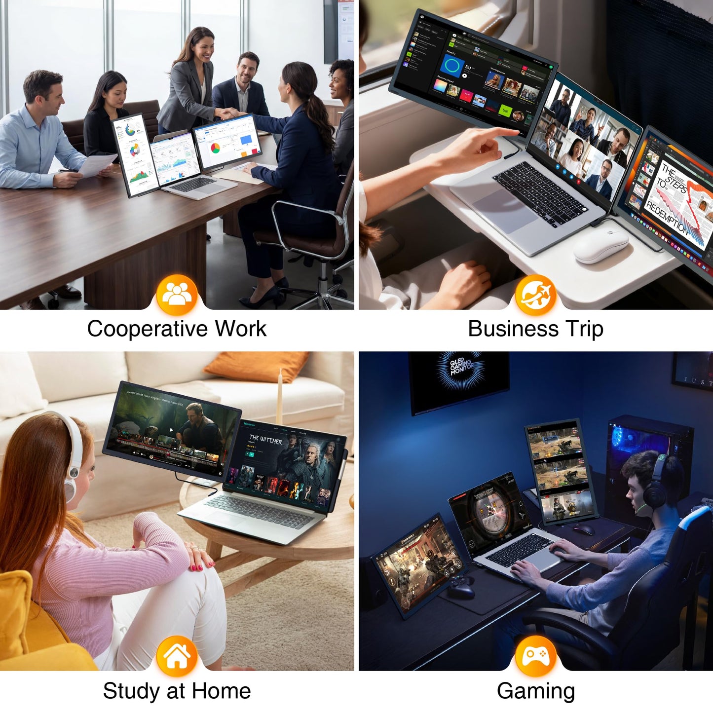 Venraty Upgraded Detachable 15.6" Laptop Screen Extender,FHD 1080P IPS Triple Portable Monitor for Laptop, Multiple Screens Design Monitor Extender for 13"-17.3" Laptops (Mac, Wins, Android, Dex)