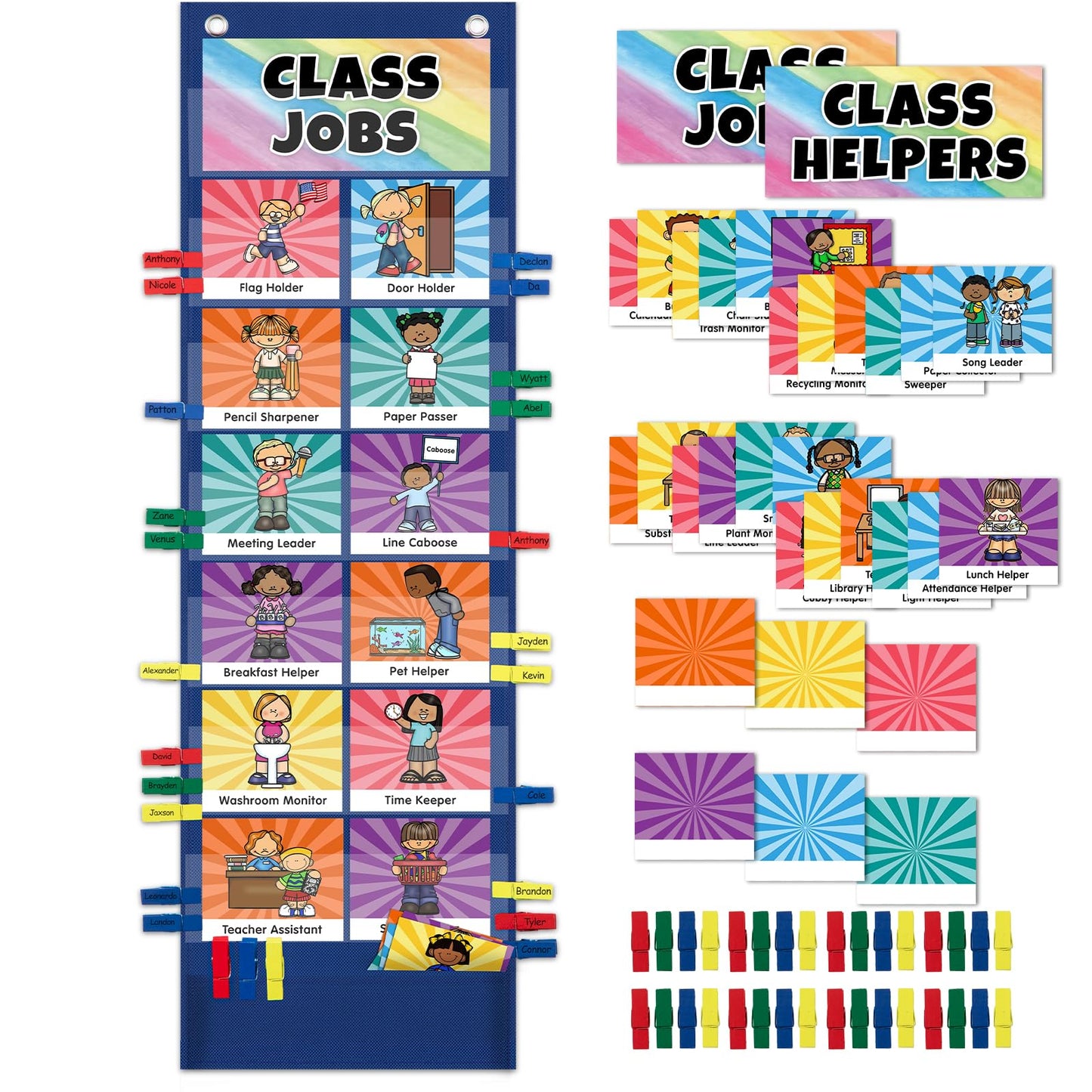Classroom Jobs Pocket Chart with 47 Cards, Class Management Helpers for Preschool Elementary Homeschool, Teachers Must Haves Educational Supplies for Students