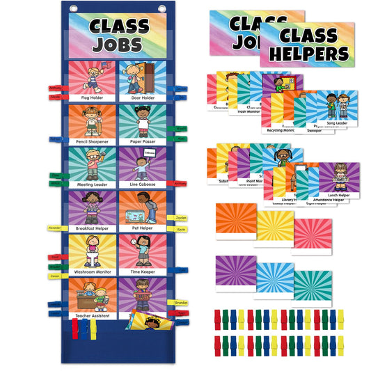Classroom Jobs Pocket Chart with 47 Cards, Class Management Helpers for Preschool Elementary Homeschool, Teachers Must Haves Educational Supplies for Students