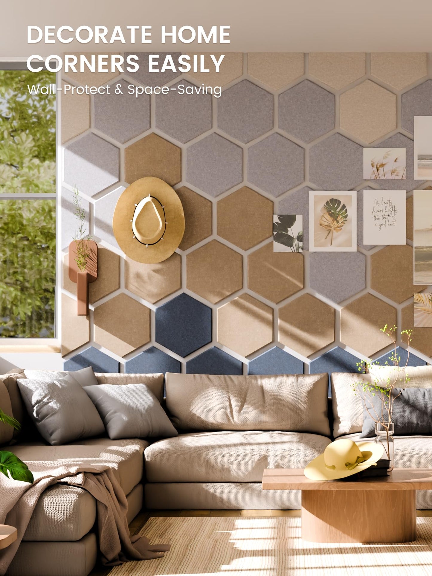 Fluxynara Hexagon Cork Board Alternative for Walls Decor-8-Pack Felt Bulletin Board Tiles,with 30 Pushpins,50 Adhesive Tabs for Office,Classrooms & Home Pin Board Felt Board-Nordic Slate