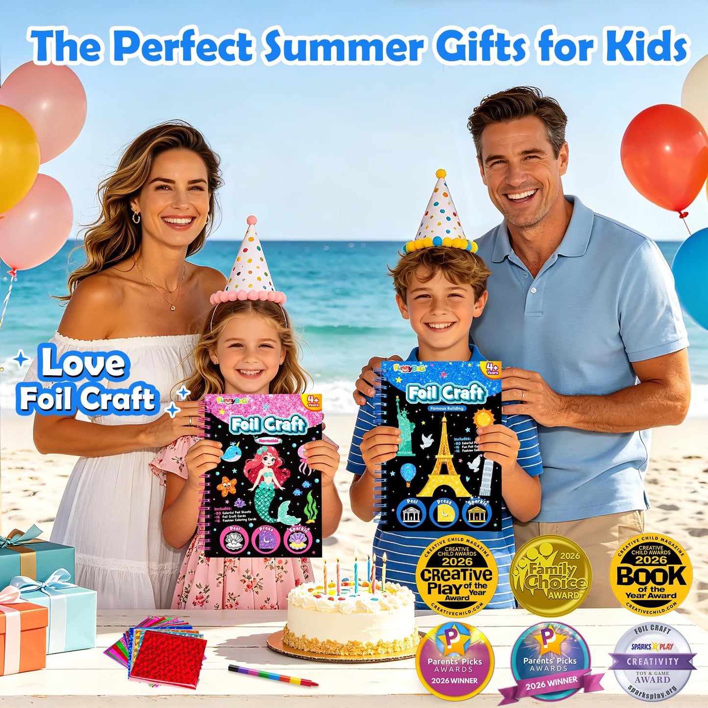 FUNNYB&G Foil Art Craft Kit for Kids 4-10 Years Old: Mess-Free & No-Glue, Create 16 Sparkly Famous Building Pictures – Perfect Travel Toy & Birthday Gift for Kids (Buildings)