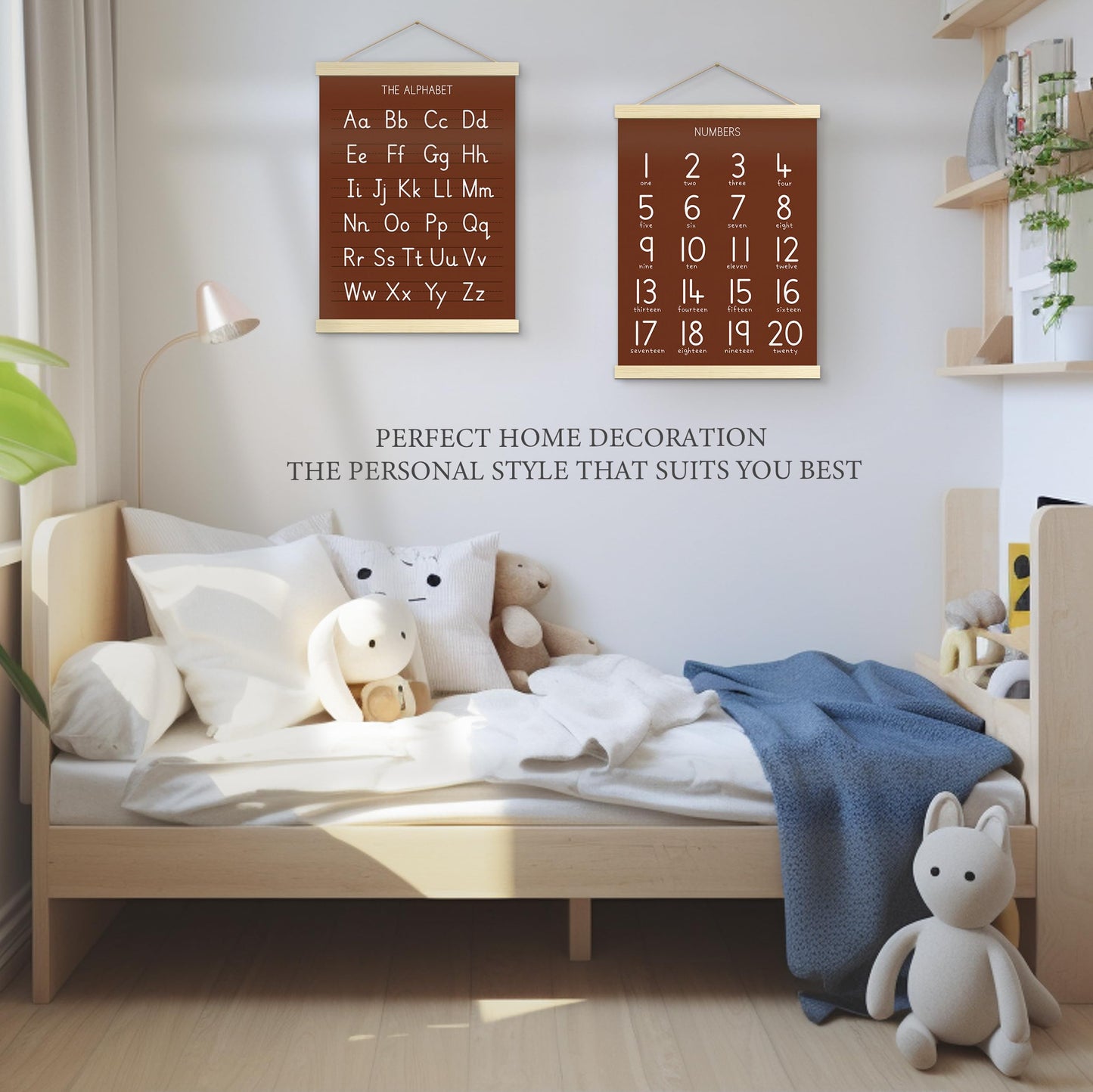 Numbers Alphabet Poster for Toddlers,Educational Wall Chart for Nursery Kids Learning, Homeschool & Playroom Decor and Bedroom for Wooden Hanger Frame Set of 2, 12x18 Inch - A05