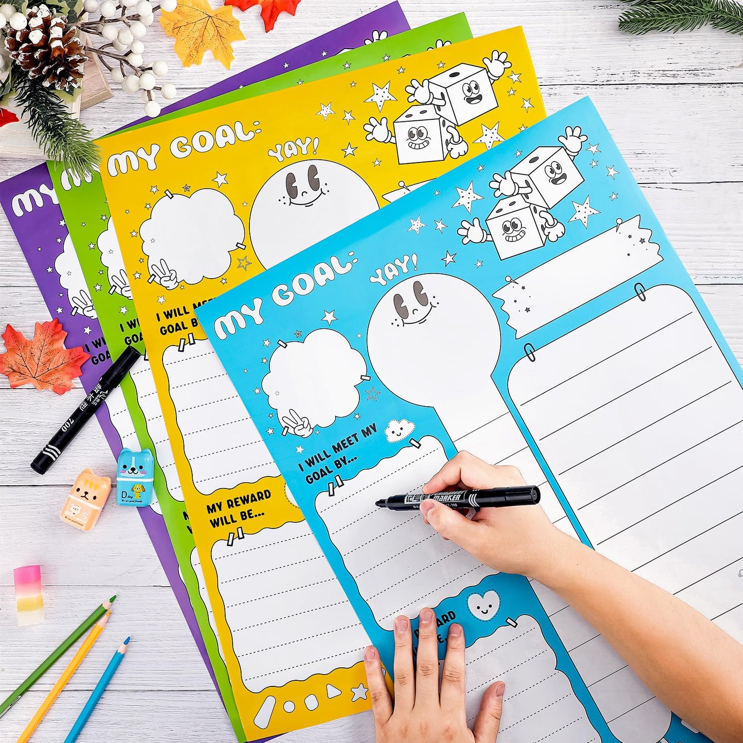 Didaey 12 Pcs Fundraising Thermometer Chart Goal Tracker Stickers 16 x 22 Inch Goal Setting Stickers Goals Board Self-Adhesive Thermometer Sticker for Wall Home Classrooms Supplies