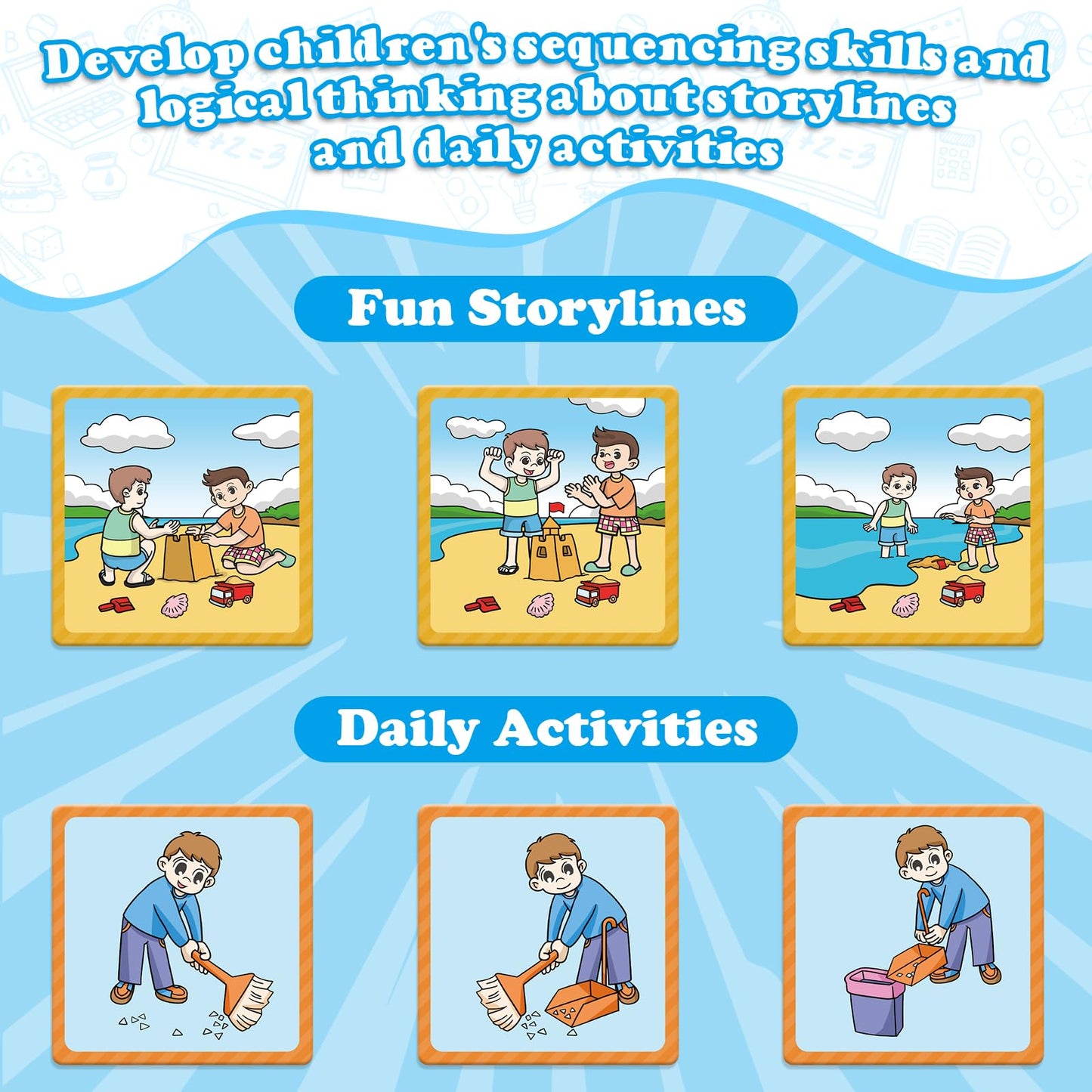 Kasfalci Sequencing Cards,Sequence Board Game for Kids,Speech Therapy Materials Toys for Autism,Story Storytelling,Social Skills,Sentence Building,Preschool Learning Activities,Classroom & Homeschool