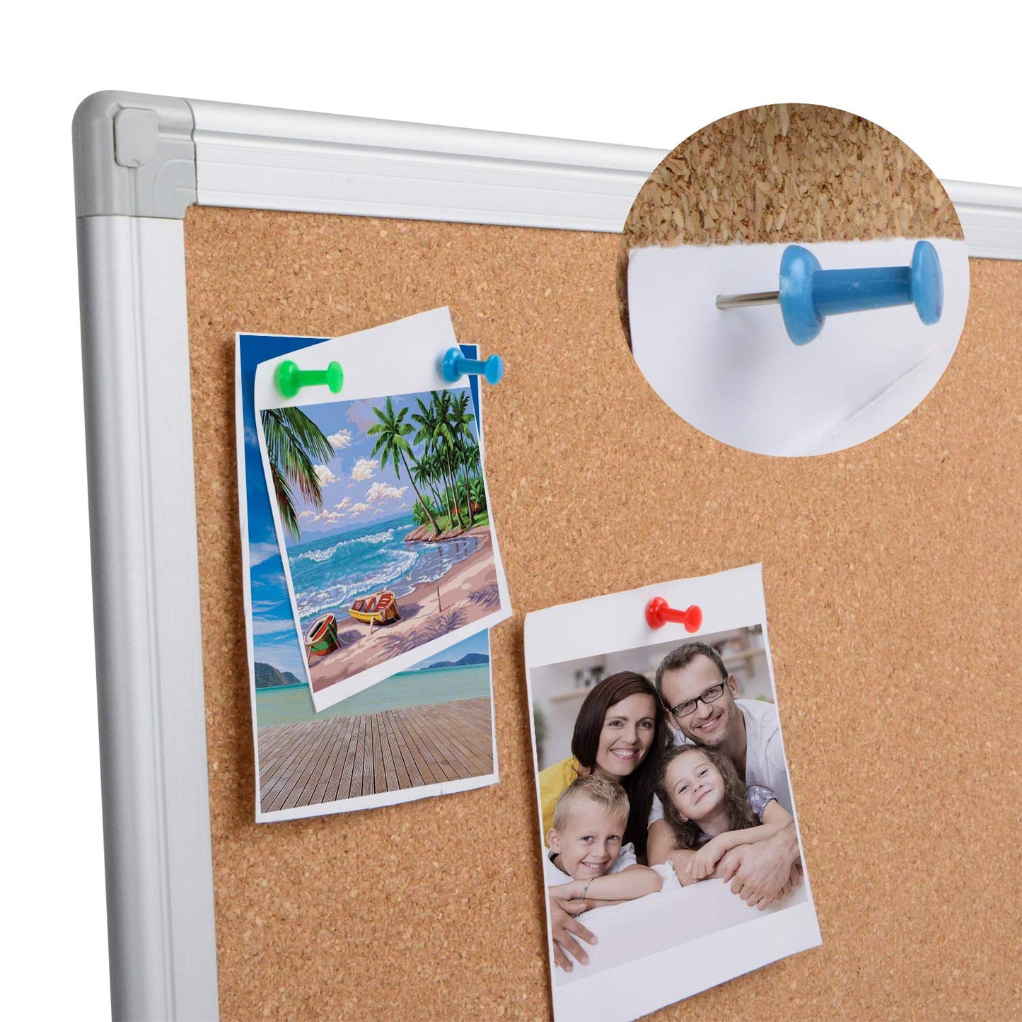 Board2by Large Cork Board Bulletin Board 48 x 36, Silver Aluminium Framed 4x3 Corkboard, Office Board for Wall Cork, Wall Mounted Notice Pin Board with 15 Push Pins for School, Home & Office