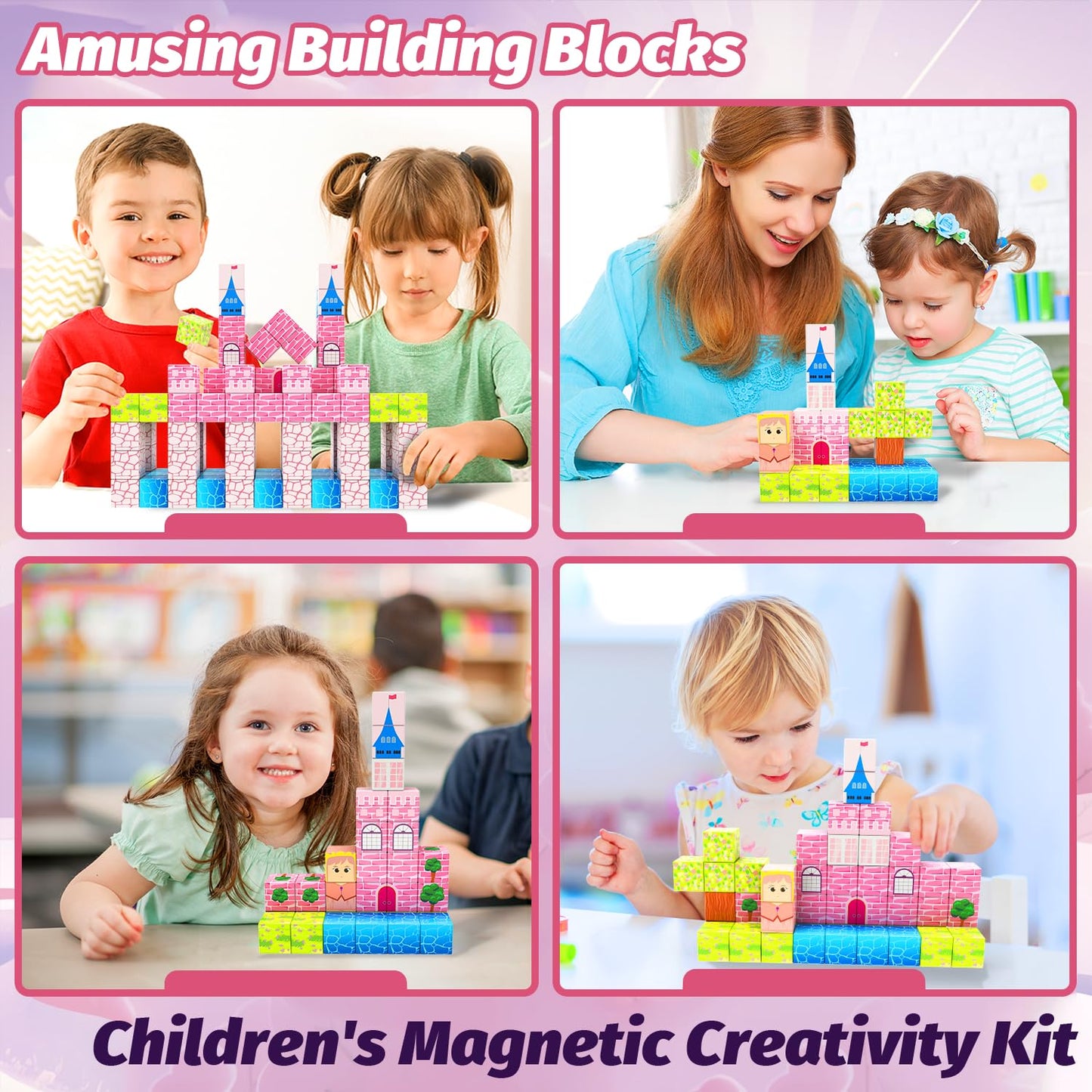 CEMECER Magnetic Blocks, 48PCS 1in Princess Magnetic Building Blocks Toy for Kids Build Cubes, Stacking Magnetic Tiles, Sensory Montessori Construction Toys, Boys Girls Christmas Birthday Gifts.