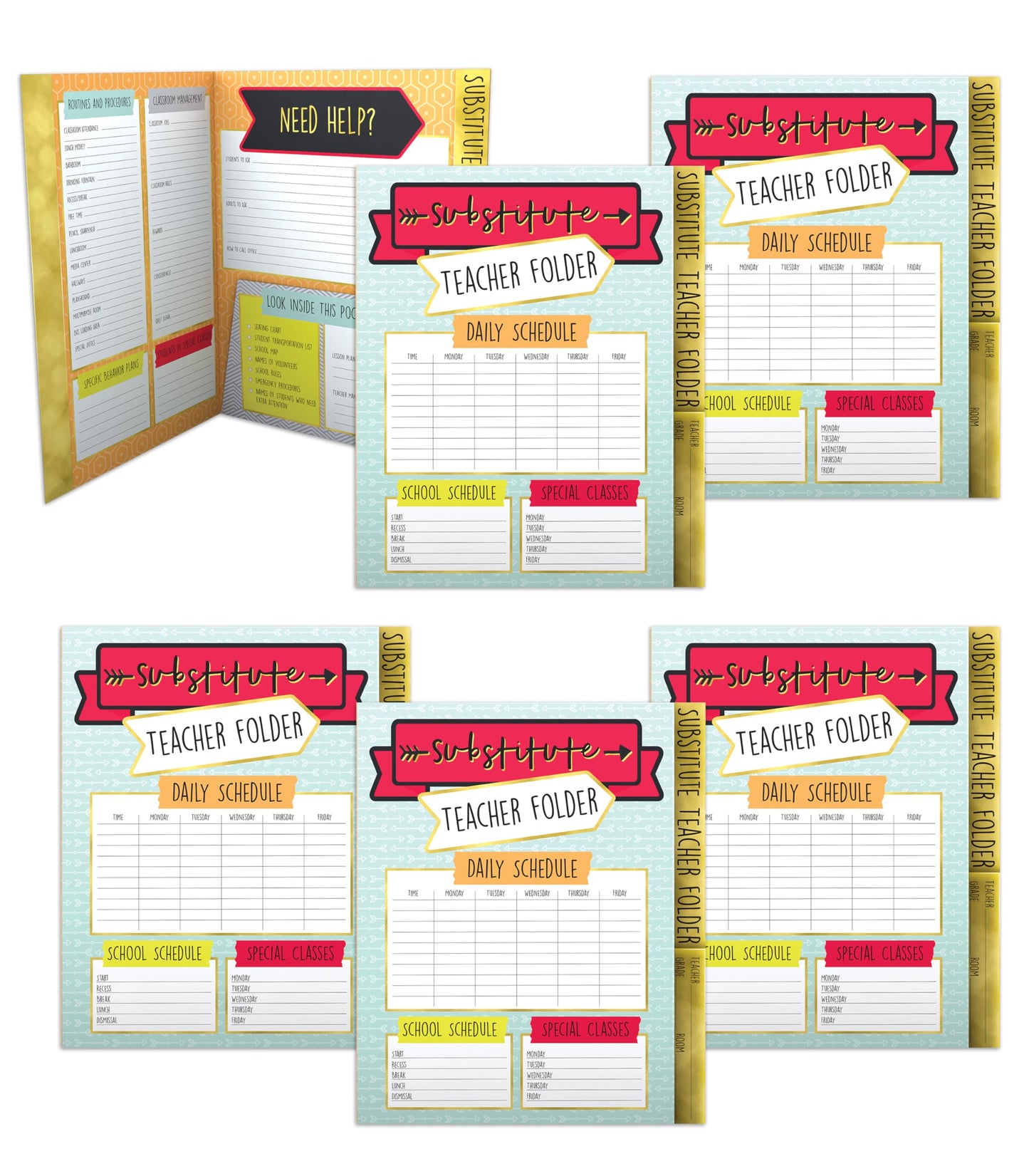 Carson Dellosa 6-Pack Substitute Teacher Folder, Schedules, Routines, Procedures, Classroom Management, Contact Information, and More with Pockets, Desk Organizer School Supplies