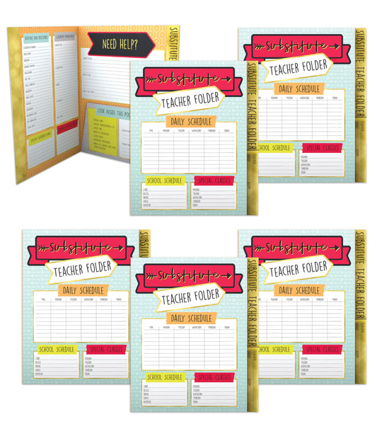 Carson Dellosa 6-Pack Substitute Teacher Folder, Schedules, Routines, Procedures, Classroom Management, Contact Information, and More with Pockets, Desk Organizer School Supplies