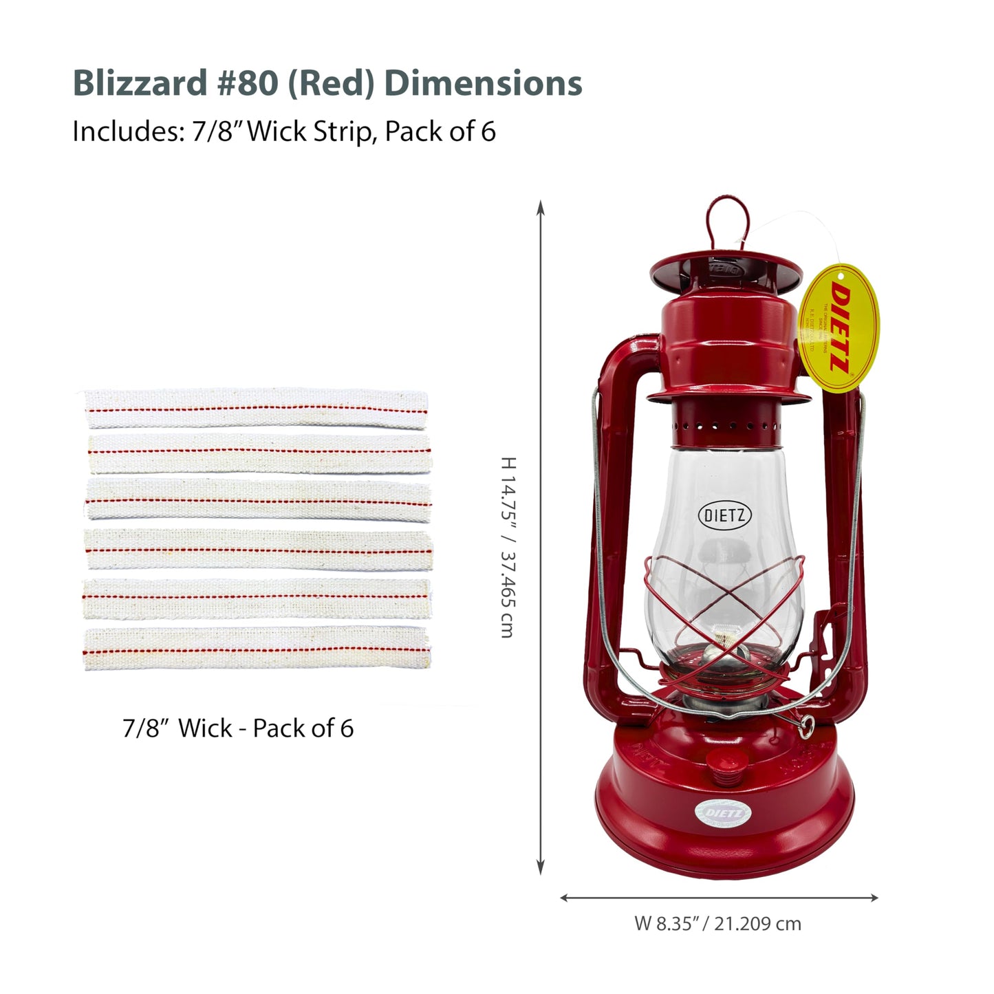 LIGHT OF MINE Dietz #80 Blizzard Oil Lantern - Borosilicate Glass, Red, 7/8in Replacement Wick Strips