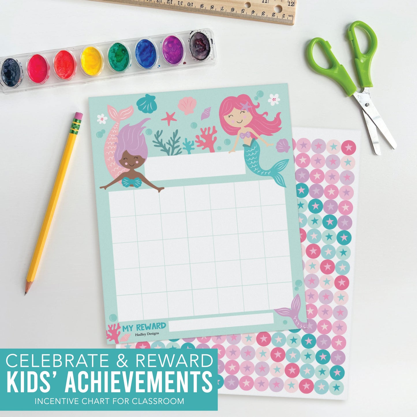 Sticker Chart for Kids Behavior at Home & Classroom - 25 Reward Chart for Kids Incentives, Gold Star Sticker Sheets, Mermaid Incentive Charts for Classroom Must Haves