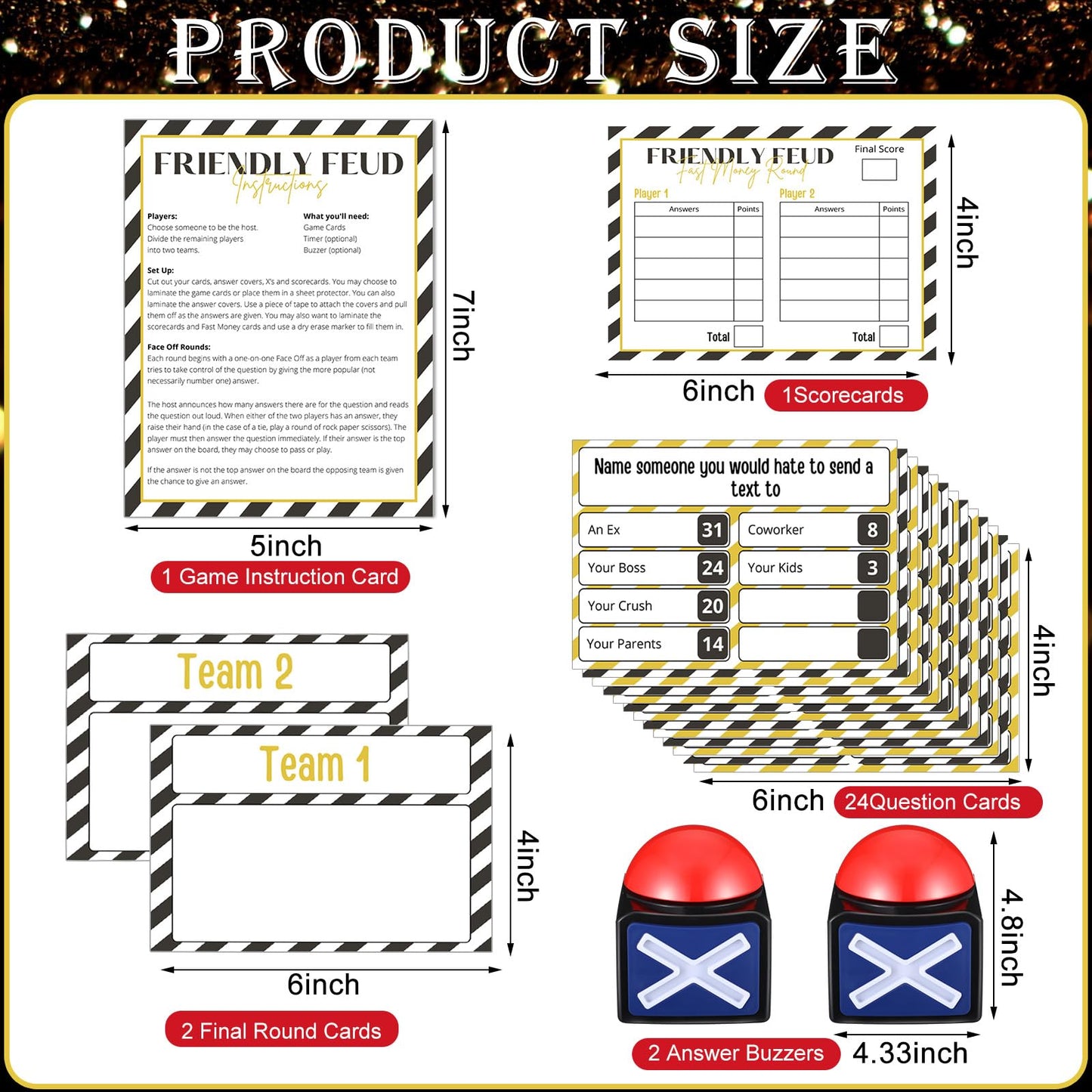Syhood New Year Friendly Feud Card Game with 2 Answer Buzzers, New Years Eve Family Trivia Quiz Game Night, Fun Party Activities for Adults, Office, Classroom, Large Group and Team Building