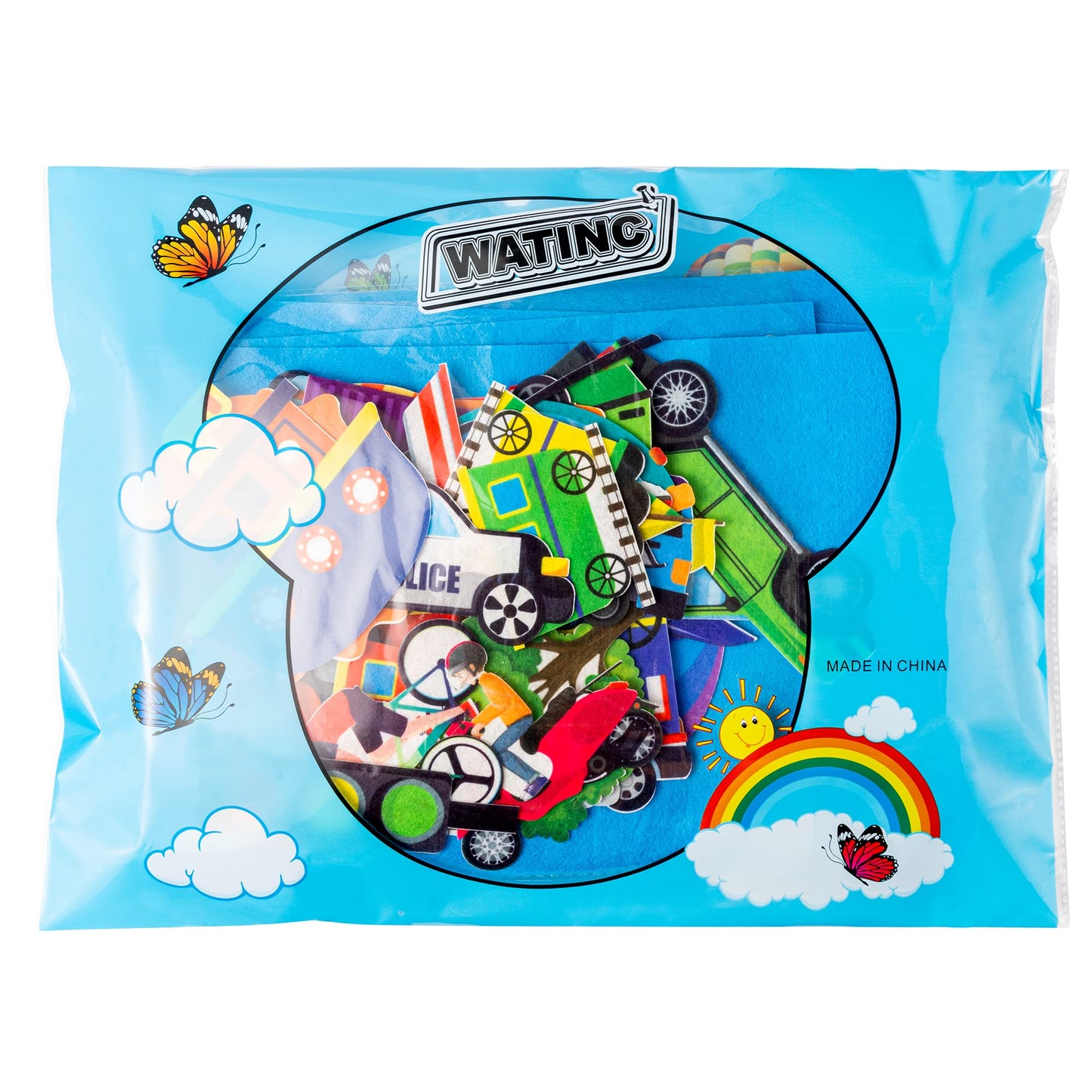 WATINC Transportation Felt Board Story Set - 35Pcs 3.5Ft Preschool Flannel Cars Trucks Plane Boat, Interactive Learning Toy for Toddlers Classroom Homeschool