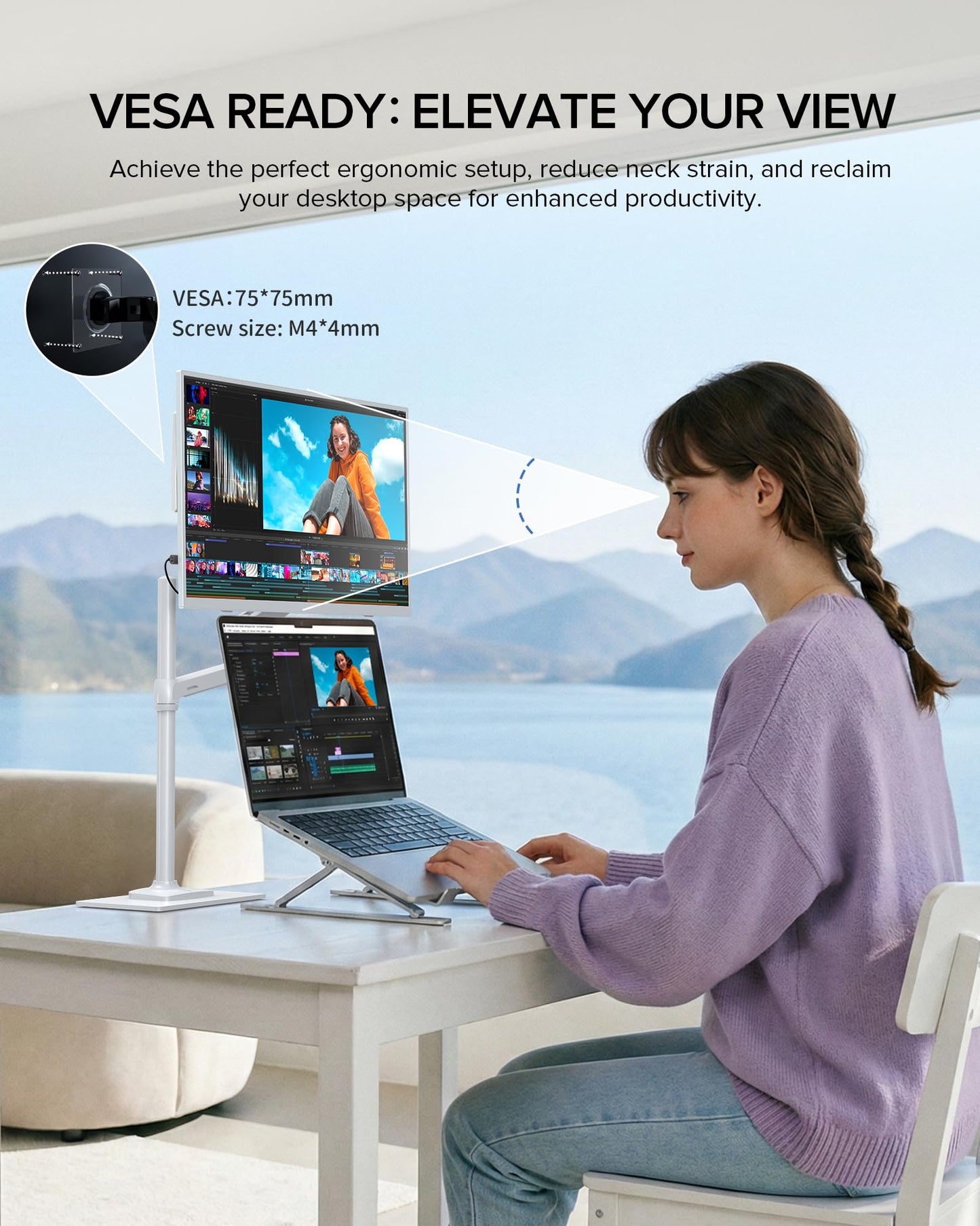 UPERFECT Portable Monitor 15.6", 125% sRGB 1080P Laptop Monitor, Ultra-Slim White Display, USB-C & MINI HDMI, 350 Nits, VESA & Case, Travel Small Second Screen for Computer, Mini PC, Game Consoles
