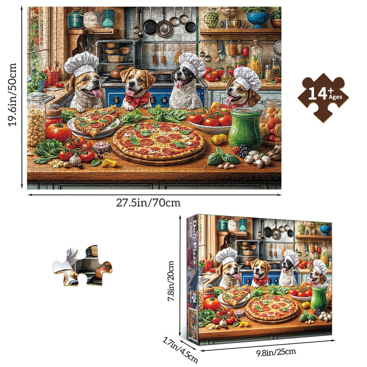 TangMosaic Funny Dog Pizza Jigsaw Puzzle, 1000 Piece Puzzle for Adults, Food Kitchen Puzzles, Animal Pet Lover Challenging Puzzles, Interlock Perfectly No Dust, Gifts for Mother's Father's Day
