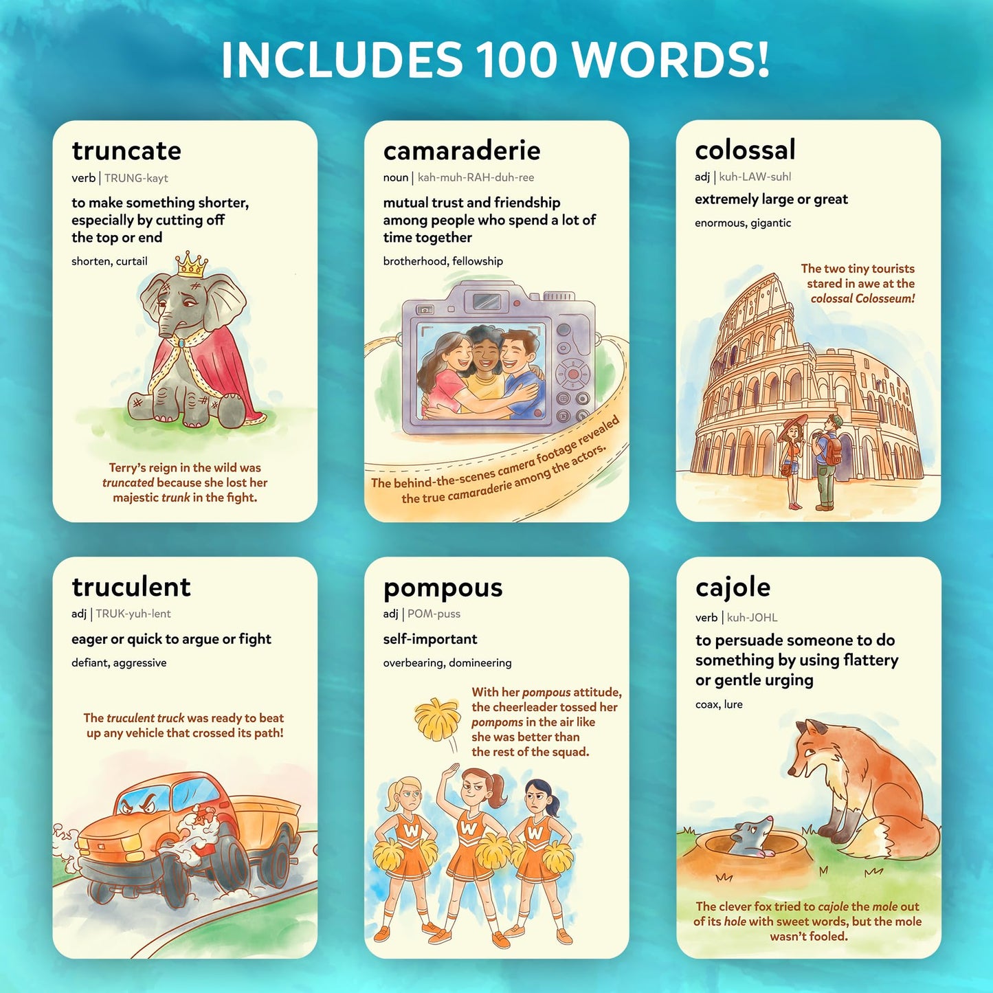 Skillmatics Vocabulary Flash Cards for Kids - Learn 100 Words with Wordplay, Visuals & Soundplay, Educational Gift for Ages 10, 11, 12, & Up, Screen-Free Language Game