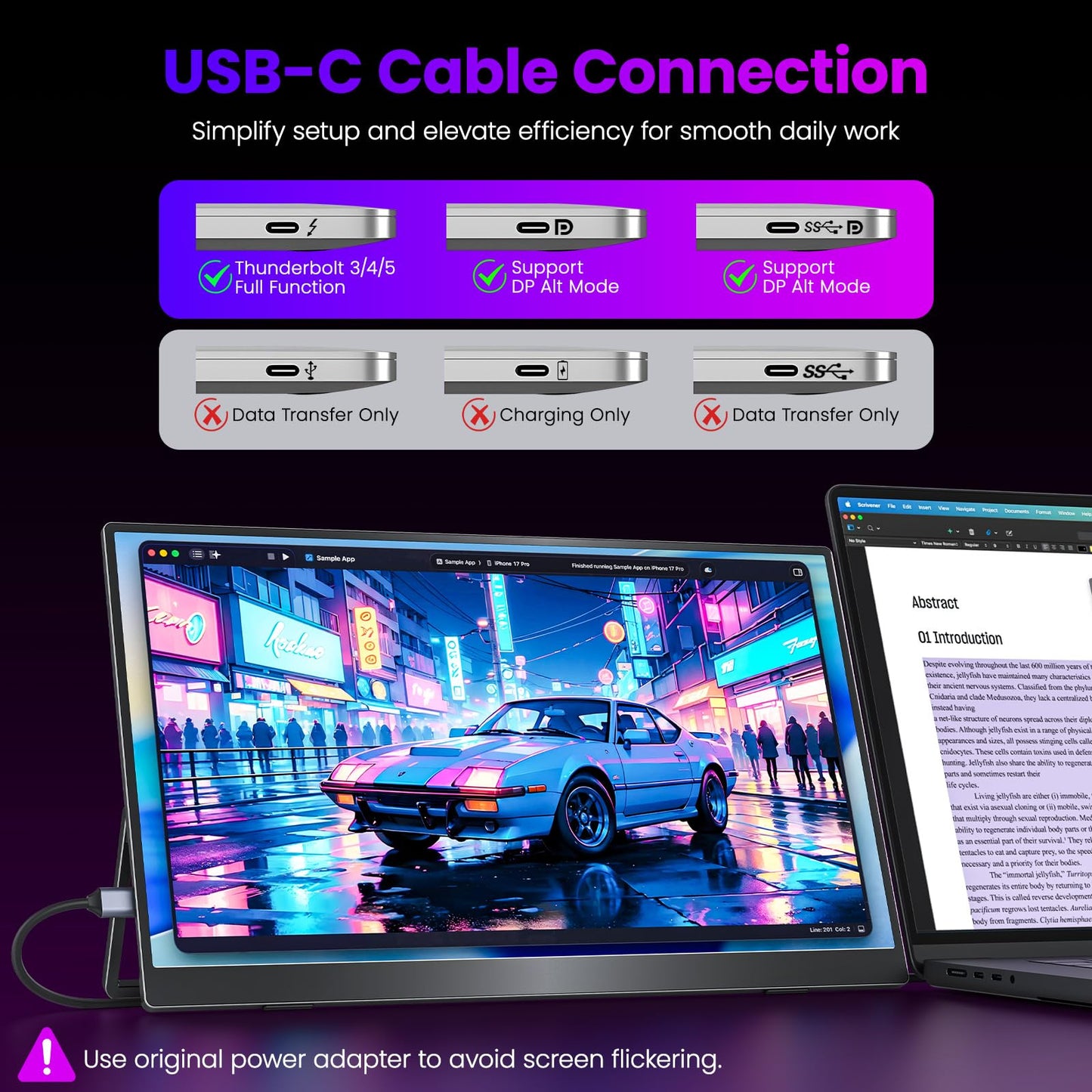 Upperizon Portable Monitor 15.6 inch 4K UHD 3840X2160 145% sRGB IPS HDR HDMI USB-C Travel Monitor for Laptop MacBook PC Surface PS5 Xbox, External Display with Kickstand & Speakers, VESA Compatible