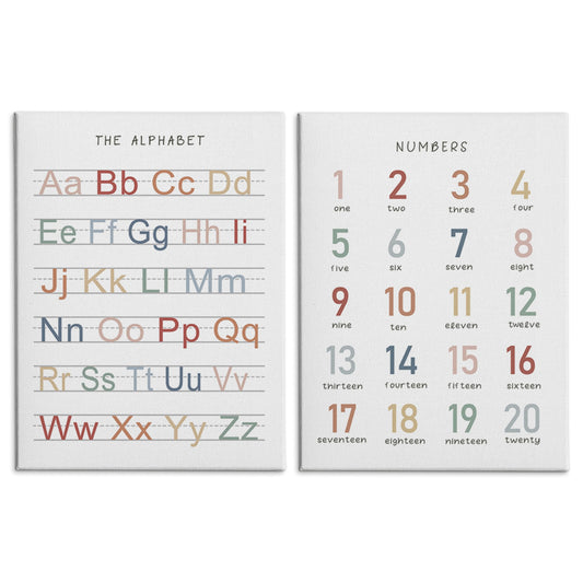 HRQKO Alphabet Numbers Nursery Canvas Wall Art Set of 2, Kids Room Decor Framed Art, ABC Numbers Educational Posters Wall Decor for Classroom Toddler Kids Nursery Bedroom Playroom, 11x14 inch