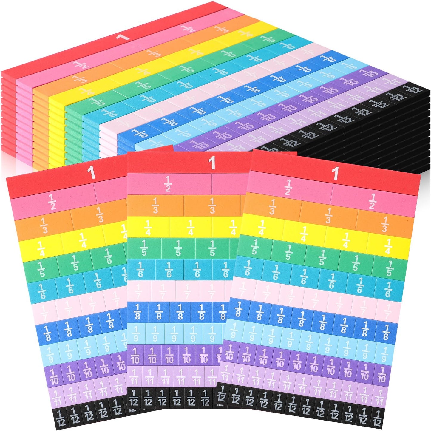 Sayglossy 12 Sets Fraction Tiles Set for Classroom Rainbow 11.8 x 8 in Fraction Strips Bars Math Manipulatives Montessori Math Materials for Home Learning School Educational (Muted Color)