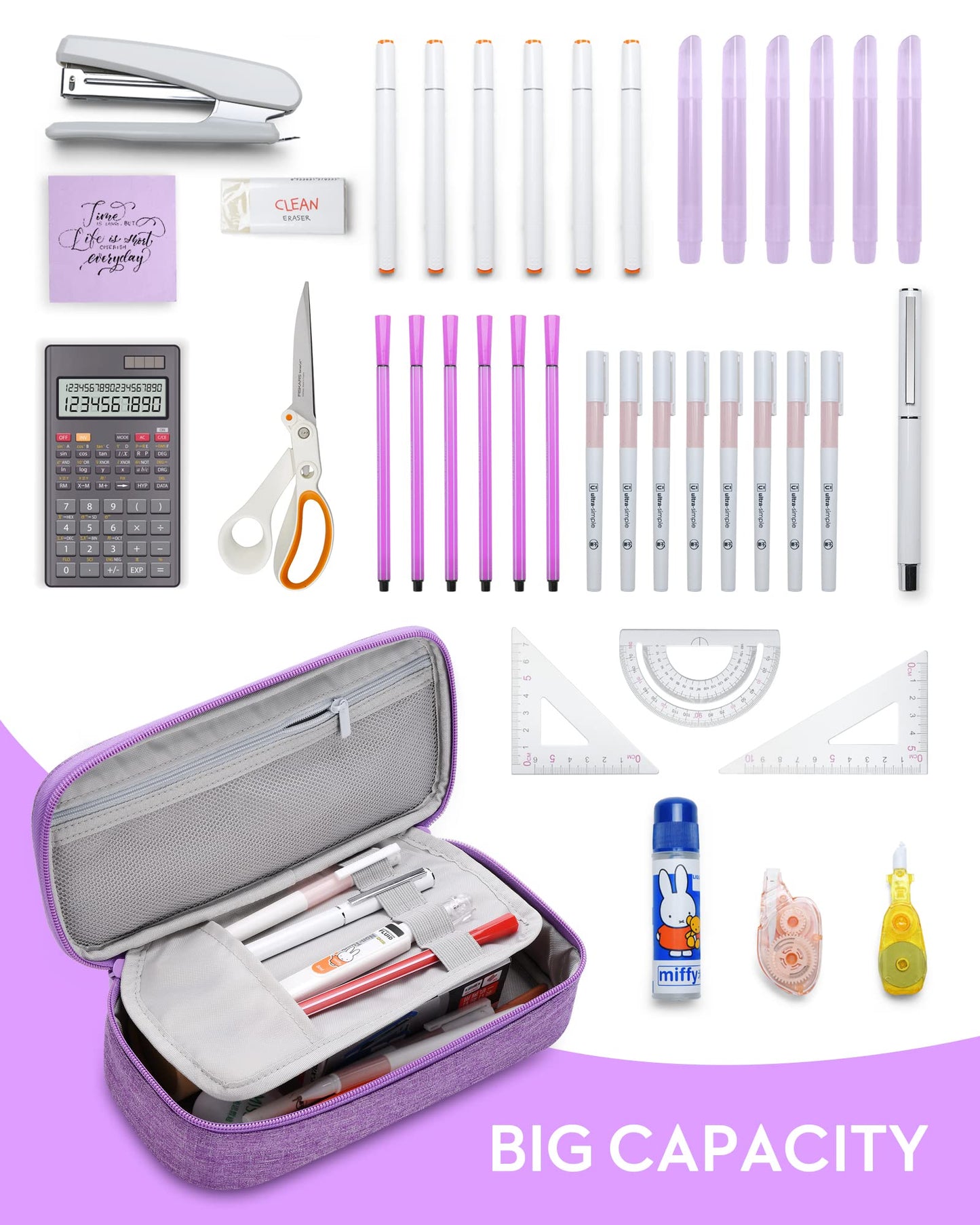 YOKUMA Pencil Case for Girls,Large Capacity Pencil Pouch,Zipper Pencil Box,Aesthetic Design for School Office Supplies Student Teen College Adults, Travel Essentials,Electronic Cable Organize(Purple)