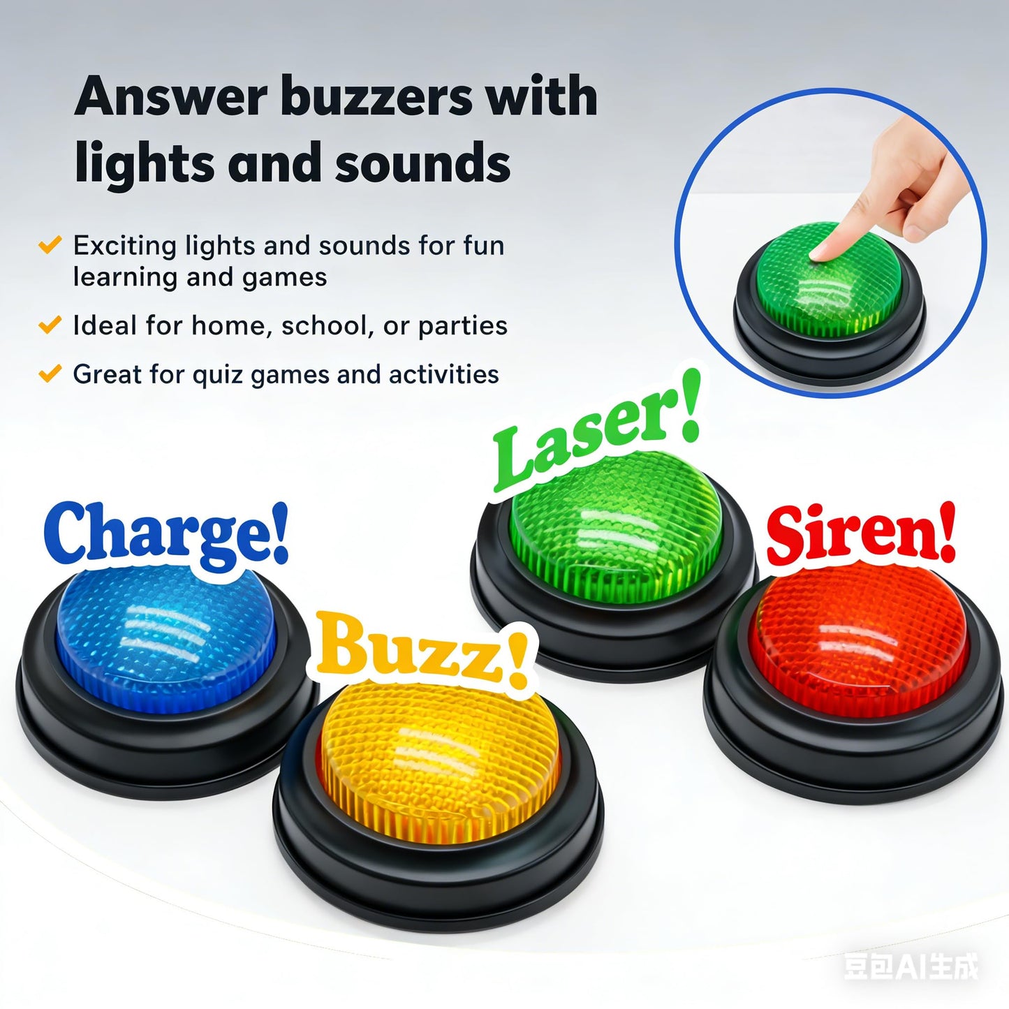 Answer Buzzers Set of 4 – Quiz Buzzers for Trivia Games, Classroom Activities, Family Game Night