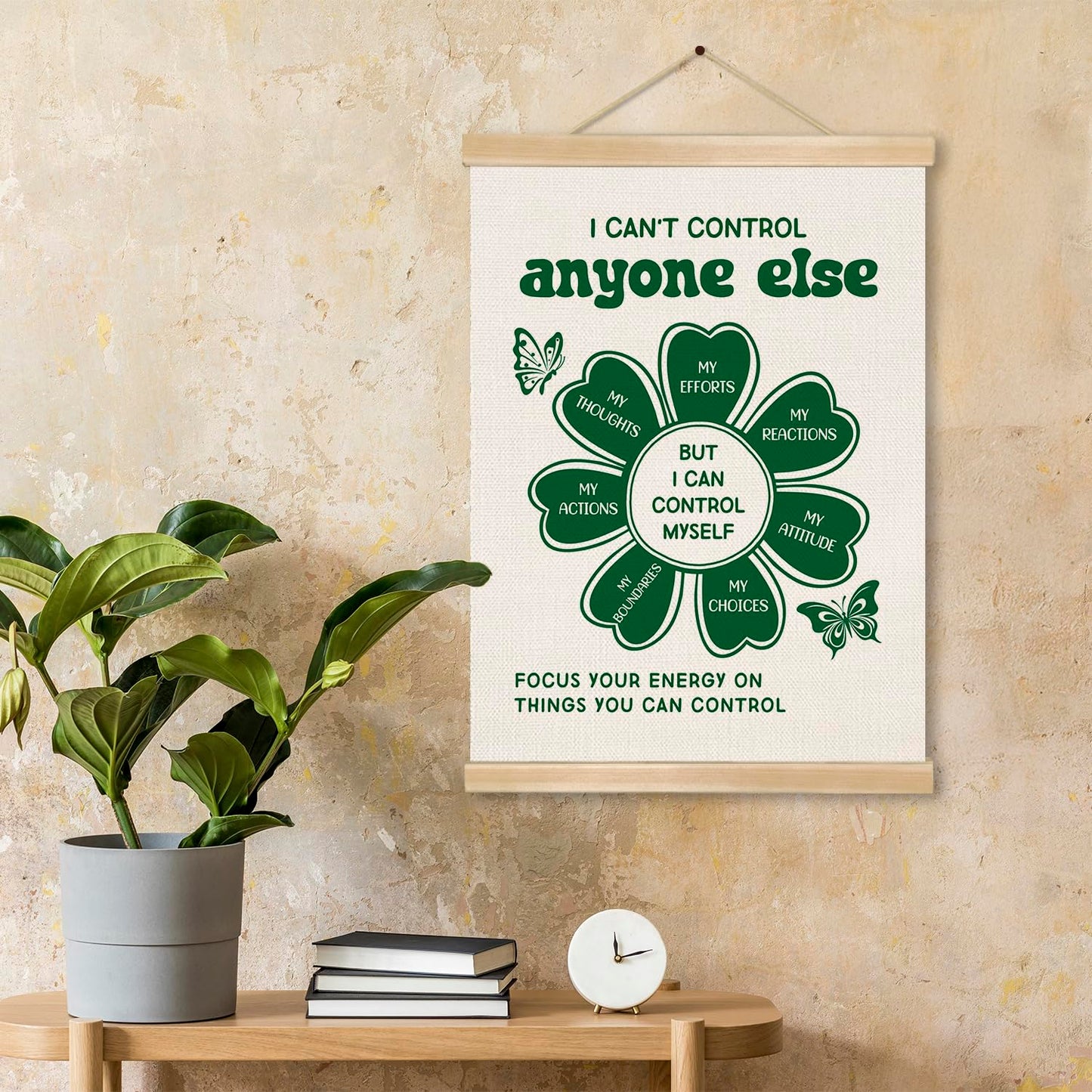 Focus On What You Can Control Wall Art,14x18.5 Inch Mental Health Inspirational Poster, Motivational Therapy Office Decor, Positive Affirmation Canvas Hanging for Home or Classroom (Green-I Can‘t)