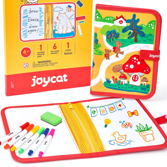 10-Inch Dual-Sided Dry Erase Travel Board for Kids with Zippered Storage - Portable Whiteboard Set with 6 Markers, Eraser.Coloring & Drawing Busy Book, Lightweight Foldable Activity Gifts for Kid