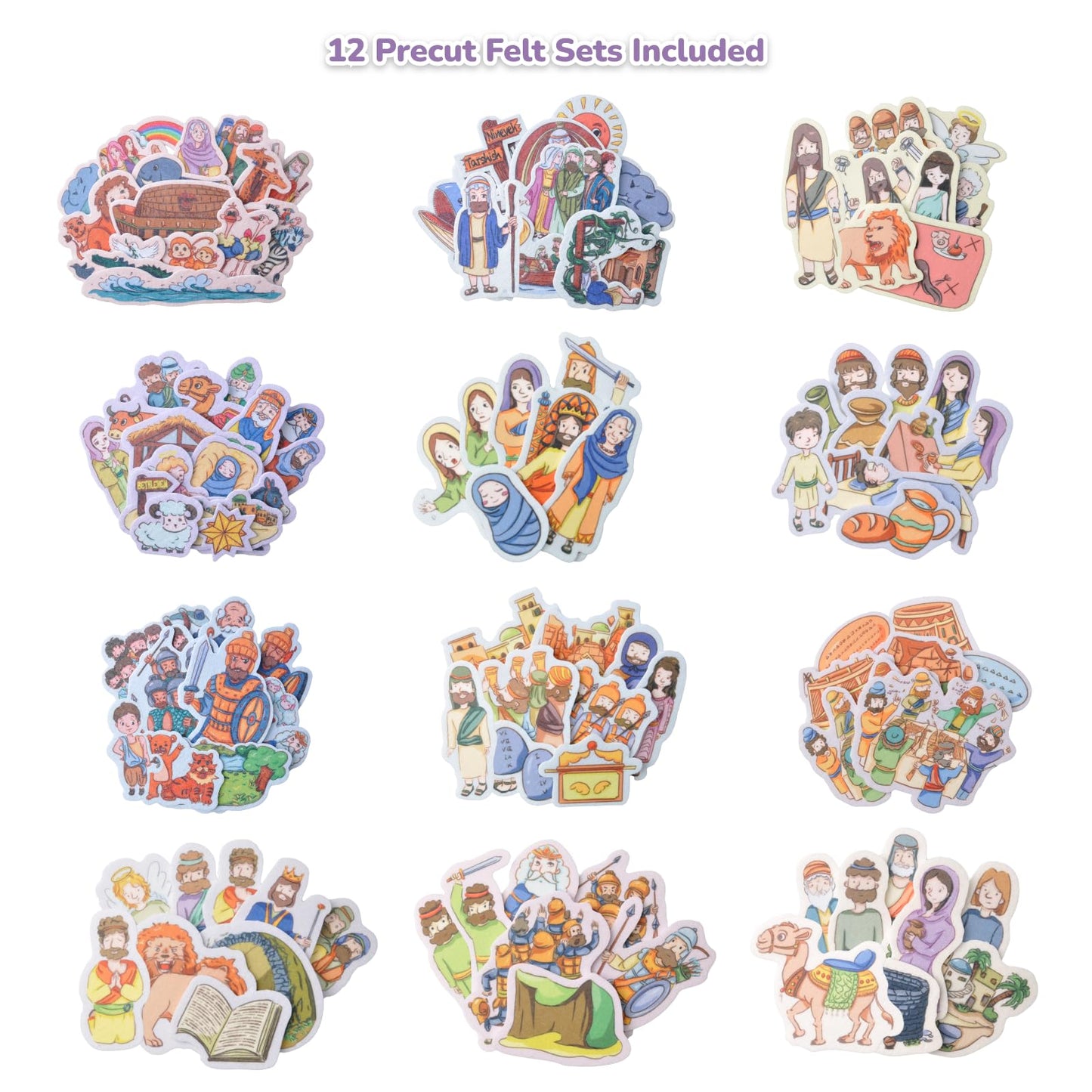 CHEFAN 12 Pack Felt Board Bible Stories Pieces,Flannel Board Stories for Preschool Activities Included a Felt Bag