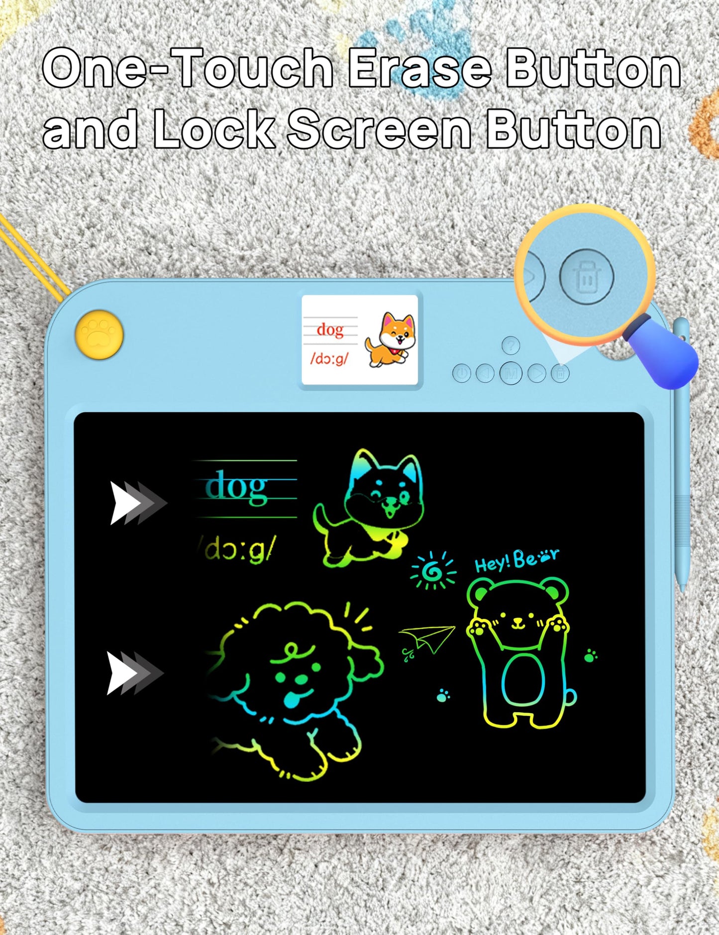 Multifunctional LCD Writing Tablet for 4-9 Kids Dual-Screen Pad（9 Learning Themes） Charging Erasable Board with Extra Stylus Lock Switch,Educational Learning Toys Birthday Gifts for Girls Boys (Blue)