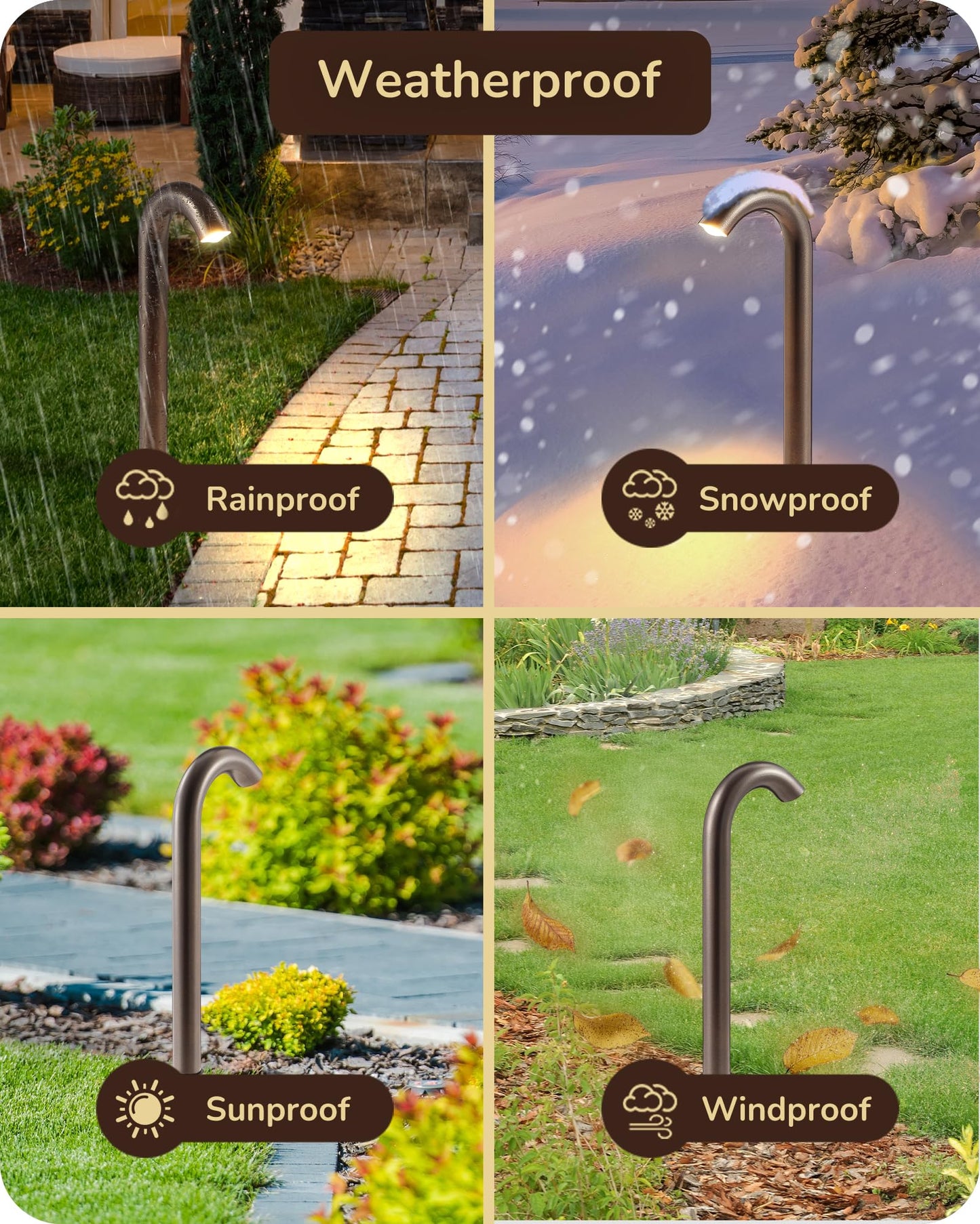 EDISHINE Low Voltage Landscape Lighting, 3W 3000K 200LM, IP65 Aluminum Path Light, Bronze, Model HGSL39B