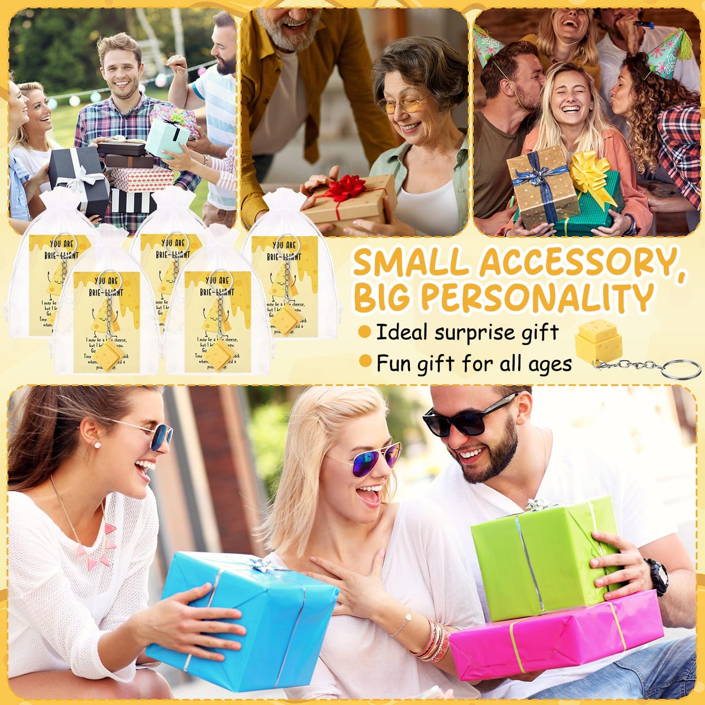 Gerrii 24 Sets Cheese Clicker Fidget Keychains Bulk Graduation Gifts 3D Sensory Clicker Fidget Toys Inspirational Cheese Keychains with Cards for Teacher Student Nurse Coworker Office Staff Favors