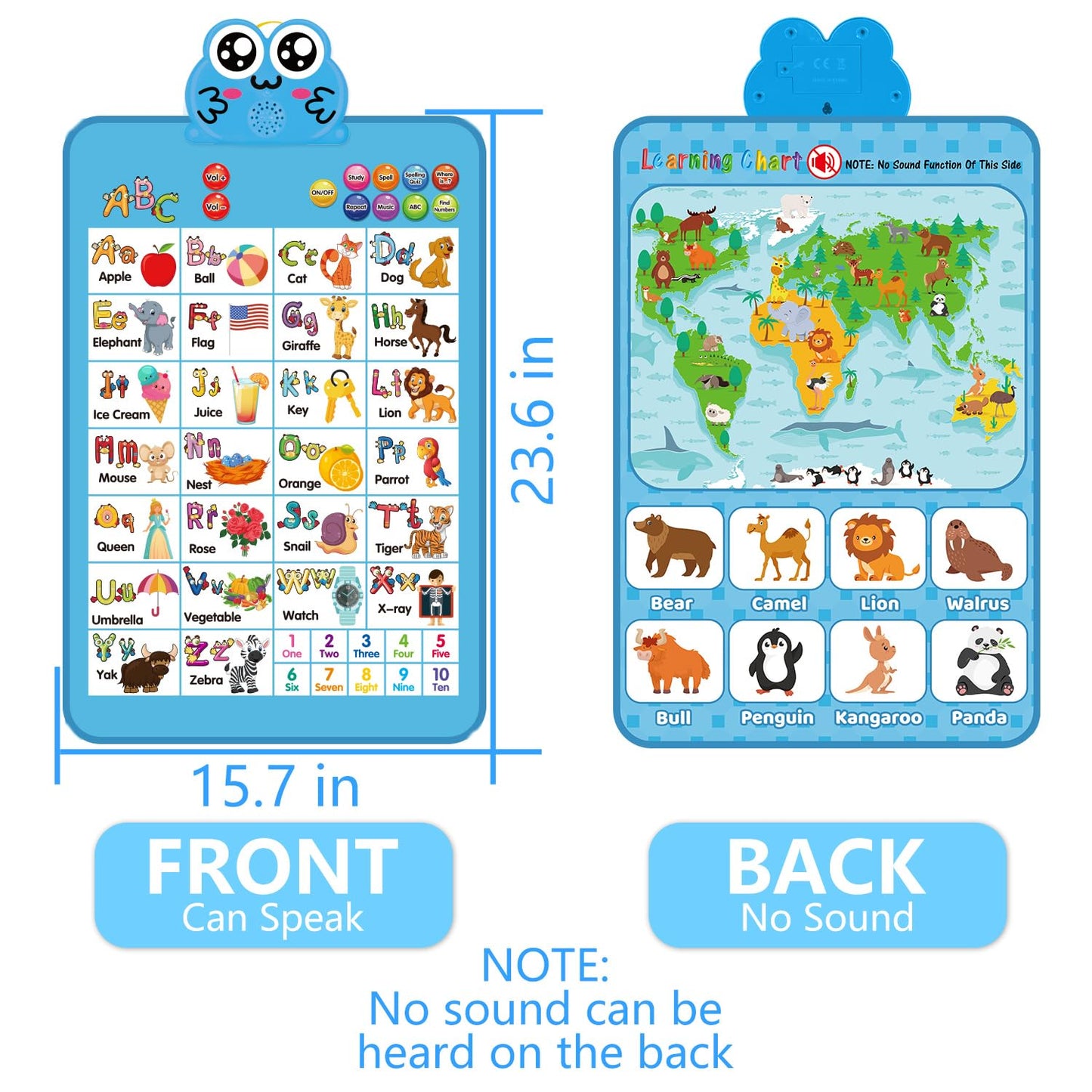 Educational Alphabet Wall Chart: Learning Poster with Music ABCs 123s Talking Games - Interactive Activity Toy Birthday Gift for Toddlers Preschool Kids Ages 3 4 5 Years Old Classroom Room Decor(Blue)