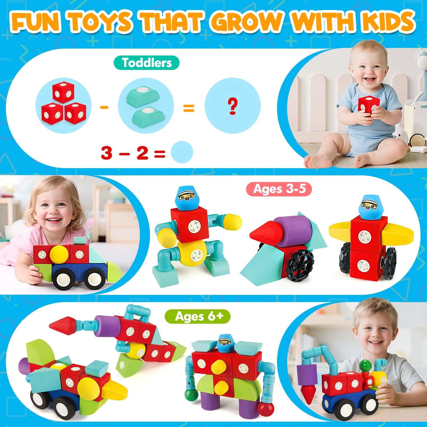 Hodurgyi 35 PCS Magnetic Foam Blocks for Kids, Large Magnetic Building Blocks for Toddlers 3+, Kids Bath Toys and Preschool STEM Educational Toys, Birthday for Boys & Girls 3 4 5 6+ Years Old
