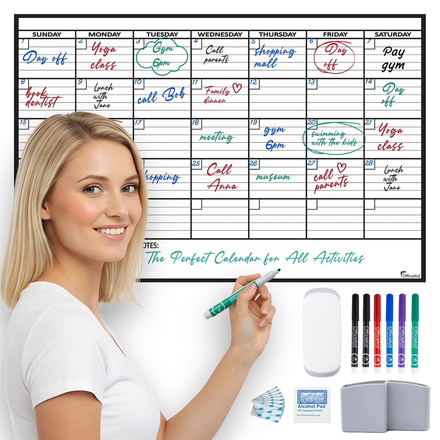 Small Dry Erase Calendar for Wall 17x26, Month Blank Kids Family Reusable Office, Classroom Schedule Monthly Planner Erasable Write, Rolled Whiteboard White Board, Calendar Dry Undated Erase for Wall