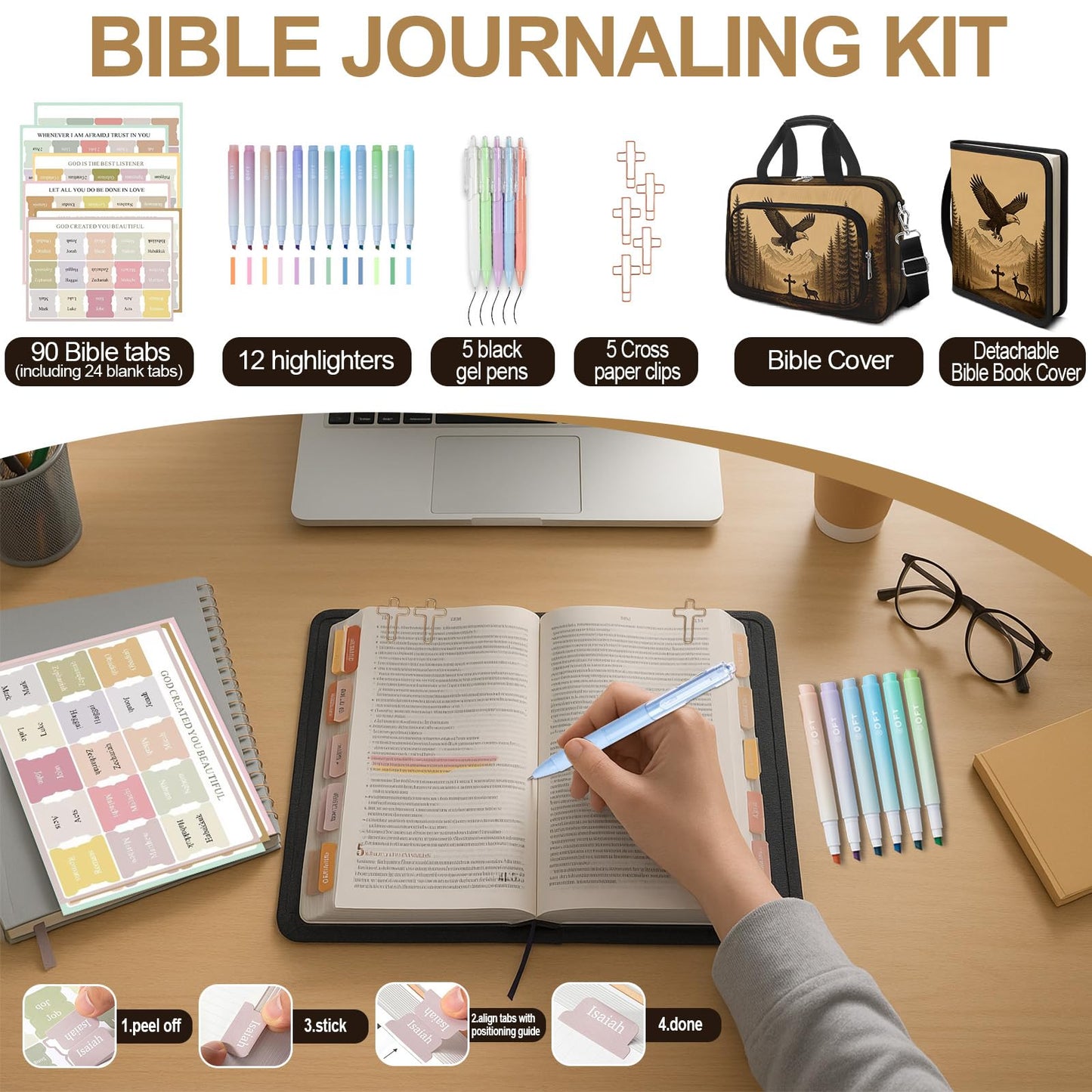IBOVODI Eagle Large Bible Bag with Bible Cover Case for Men Women, Church Bag Book Carrying Case w/Shoulder Strap Handle Zipper Pocket, Bible Study Supplies Journaling Kit Accessories Christian Gift