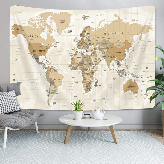 Old World Map Tapestry, Map of World Tapestry Wall Hanging for Kids Students, Vintage Asia Europe America Africa Japan Beige Wall Poster Tapestries for Bedroom Living Room Office Wall Decor, 80X60in