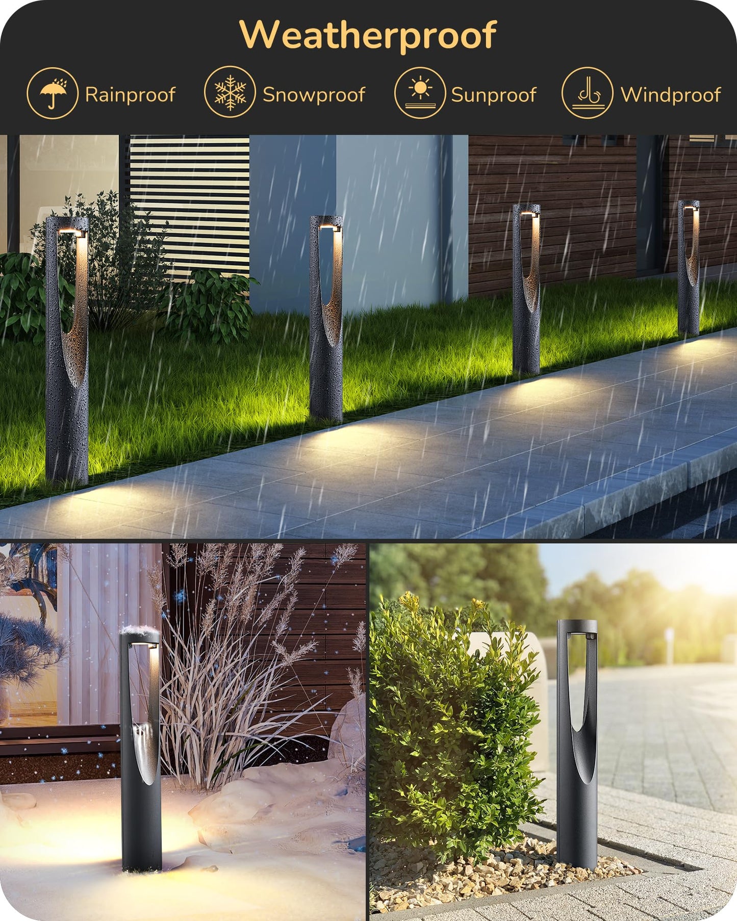 EDISHINE Low Voltage Landscape Lighting, 12V 2W 150LM, Waterproof LED Pathway Lights, 8 Pack, Black, Model HGSL36B