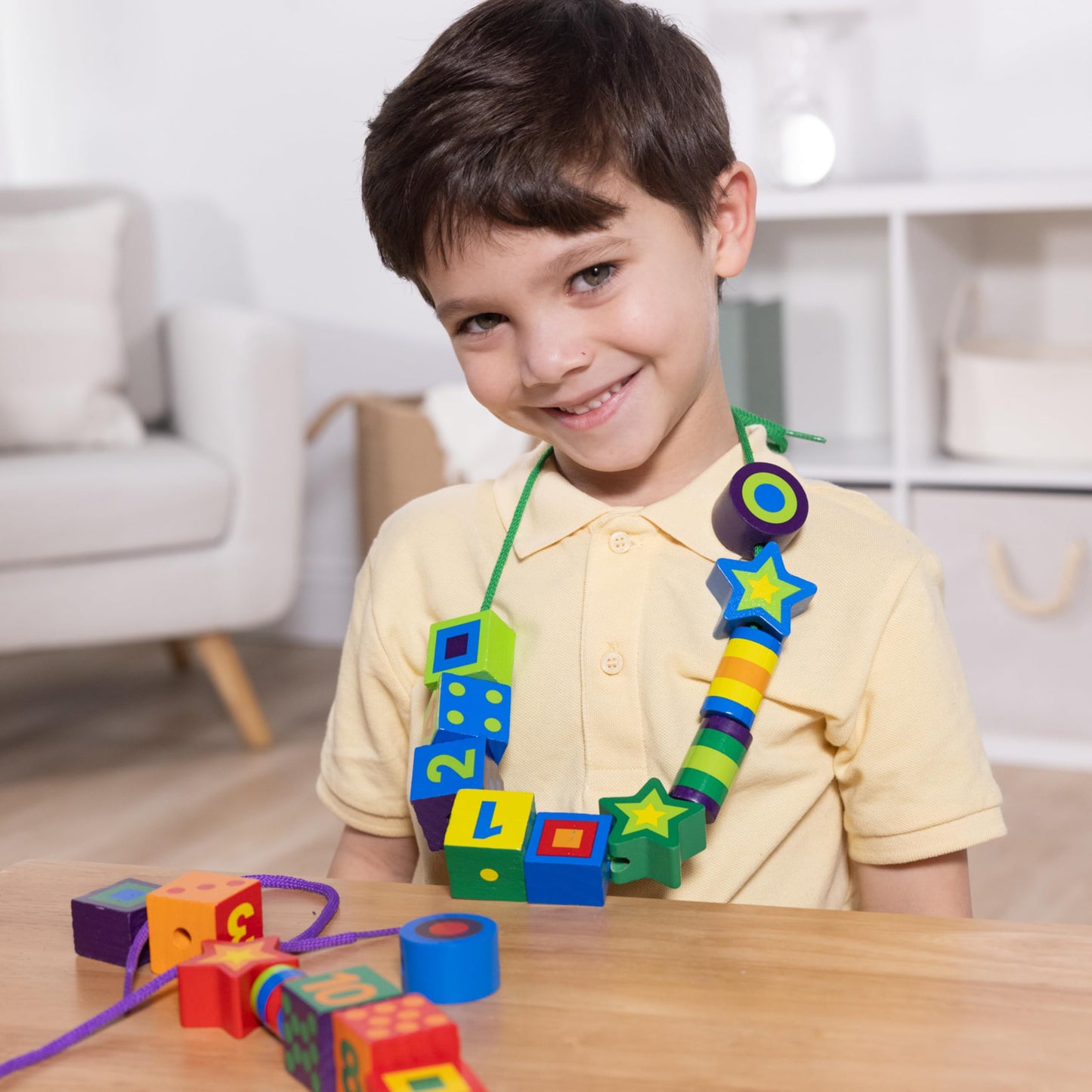 Melissa & Doug Deluxe Wooden Lacing Beads - Educational Activity with 27 Beads and 2 Laces
