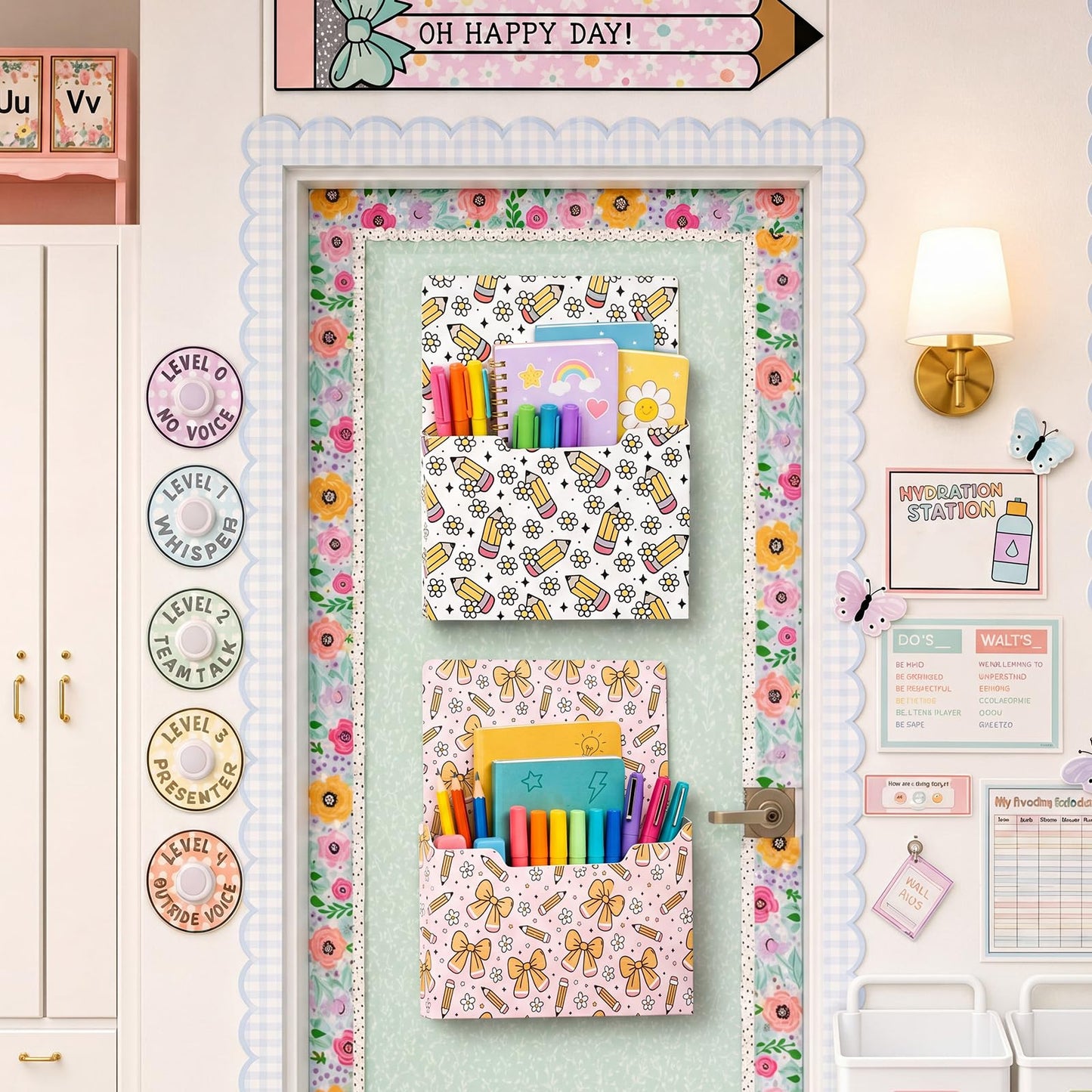 Gilprop 2 Pcs Pencil Flower Magnetic File Folder Holder Pocket File Organizer Classroom Decor Teacher Desk Accessories for Whiteboard Mail Paper Book No Drilling School Desk Door Classroom Essential