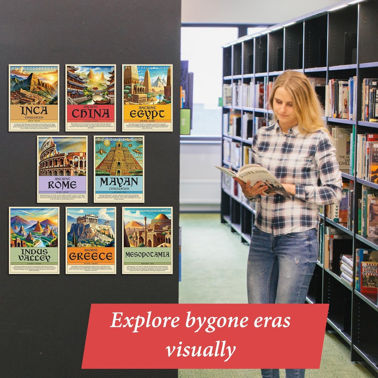 Wallbuddy Ancient Civilization Educational Posters Set of 8 | Social Studies Classroom Learning Materials | Ancient History Posters Unframed Wall Art Prints | Around The World Decorations (12x16)