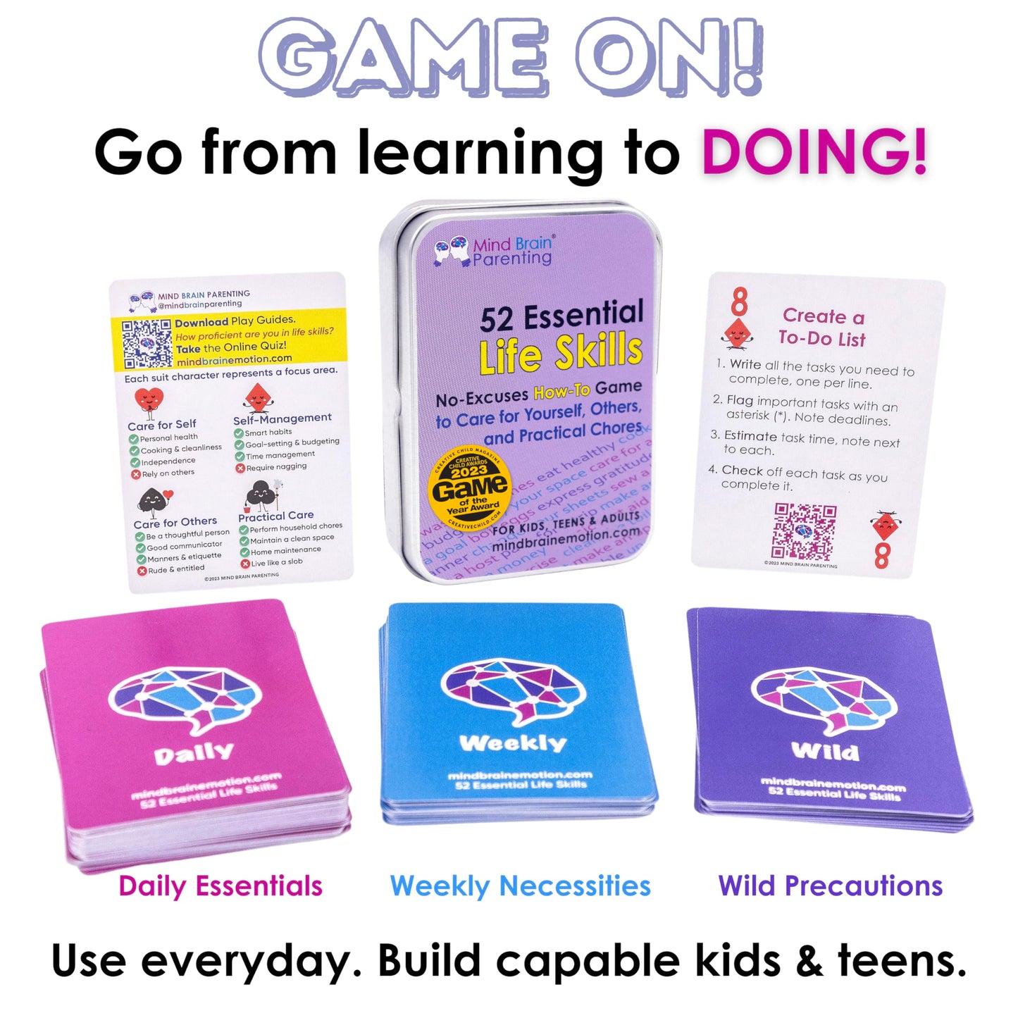 Mind Brain Emotion 52 Essential Life Skills: No-Excuses Game to Teach Kids, Teens & Adults How to Care for Self & Chores, Practical Solution for Responsible Boys, Confident Girls, Happy Family