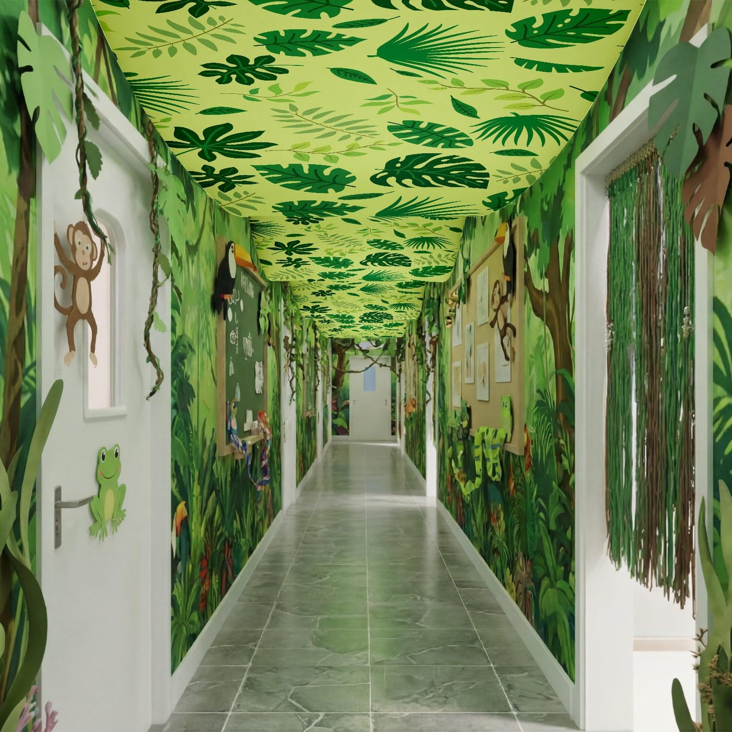 Feifeiya 3 Pcs 36 ft Jungle Theme Party Decor 2026 Vbs Decorations Tropical Forest Palm Leaves Rainforest Safari Jungle Ceiling Banner Party Hanging Decor for Vbs Sunday School Classroom