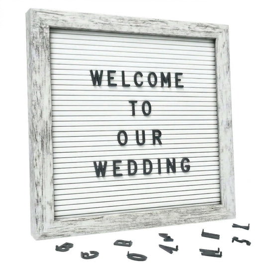 C CRYSTAL LEMON Rustic White Felt Letter Board 10x10 Inch, 336 Letters Numbers & Symbols, Changeable Message Board with Wooden Frame, Wall Mount or Stand