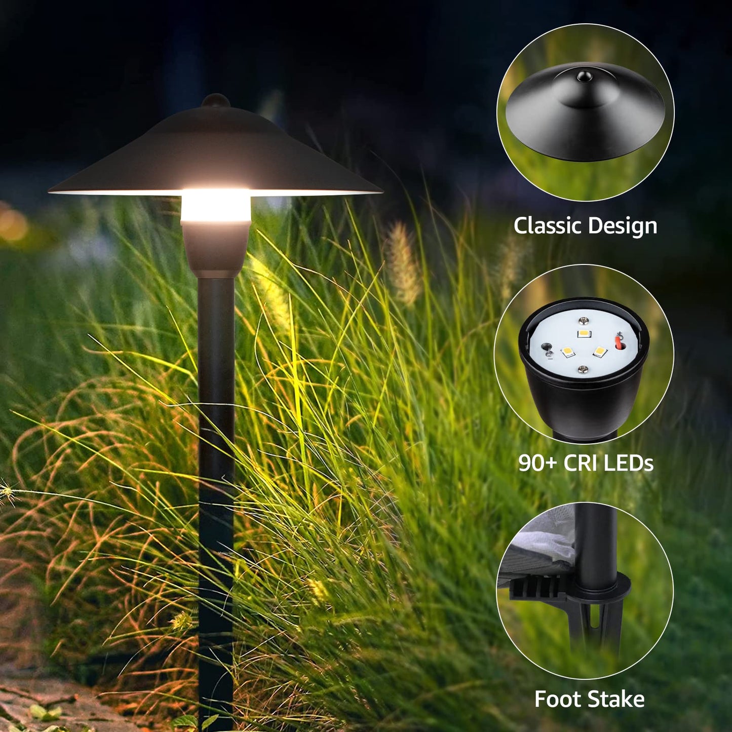 SUNVIE LED Pathway Lights 12-24V 3W IP65 Waterproof Aluminum Black 2 Pack