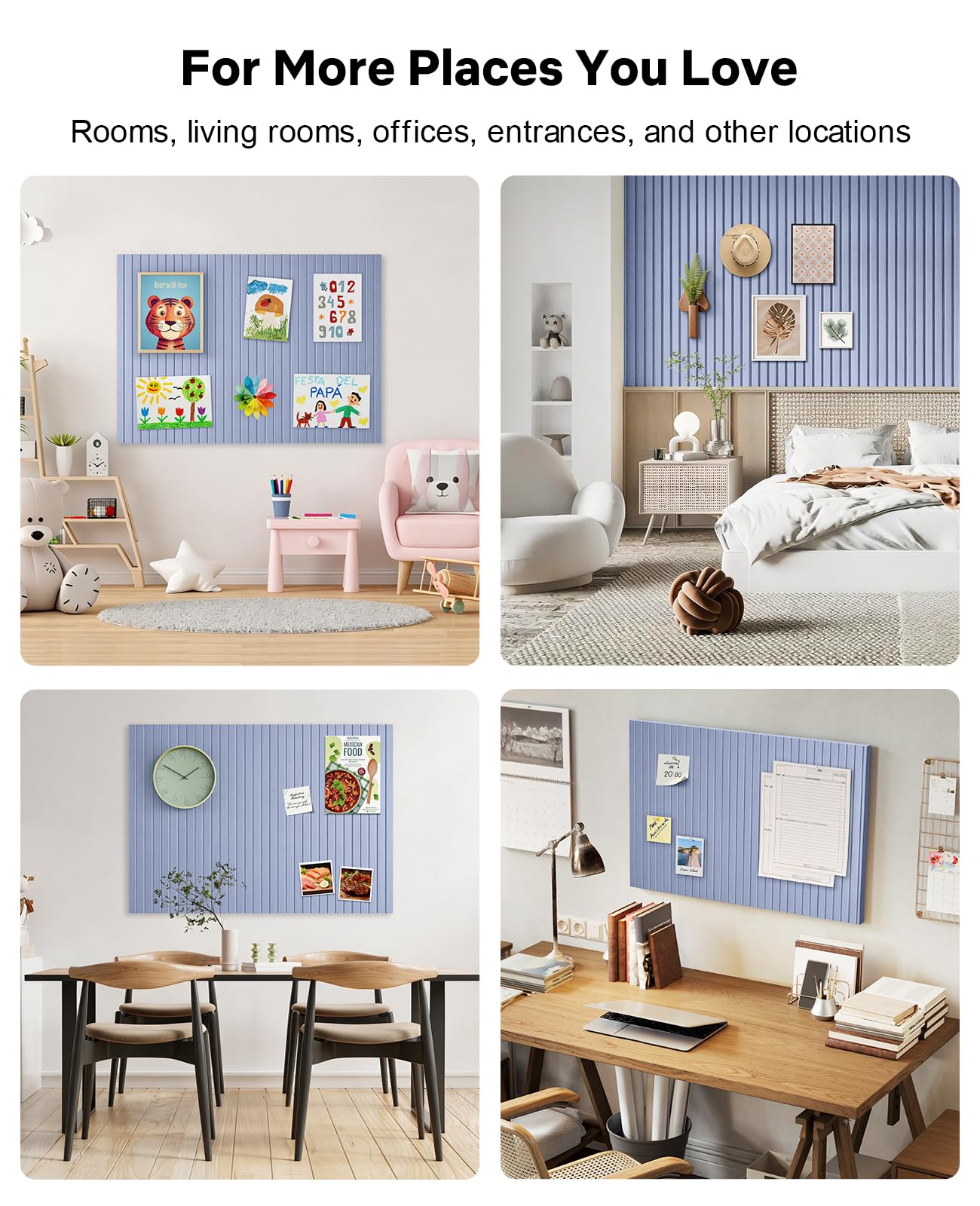 48" x 36" Large Cork Bulletin Board Tiles, Peel and Stick Felt Wall Panels for Vision, Message Center, Picture and Prayer Board for Office, Dorm, Room and Desk Decor(Soft Periwinkle)